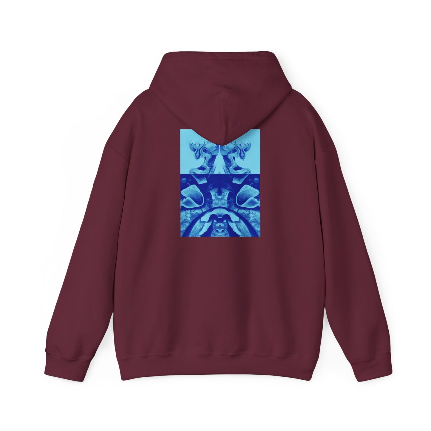 AMRU Minimal Logo Hoodie with Blue Abstract Back Print