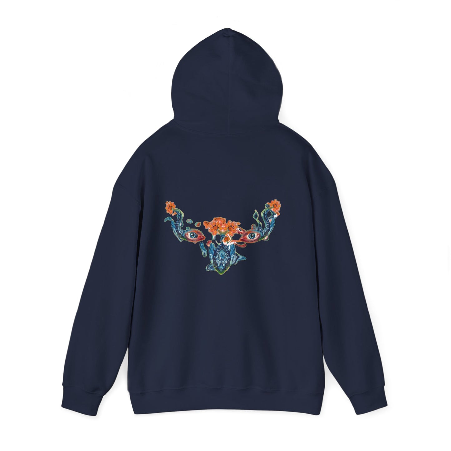 Floral Vine AMRU Hoodie — Minimal Logo Front, Embroidered Floral Back Sweatshirt