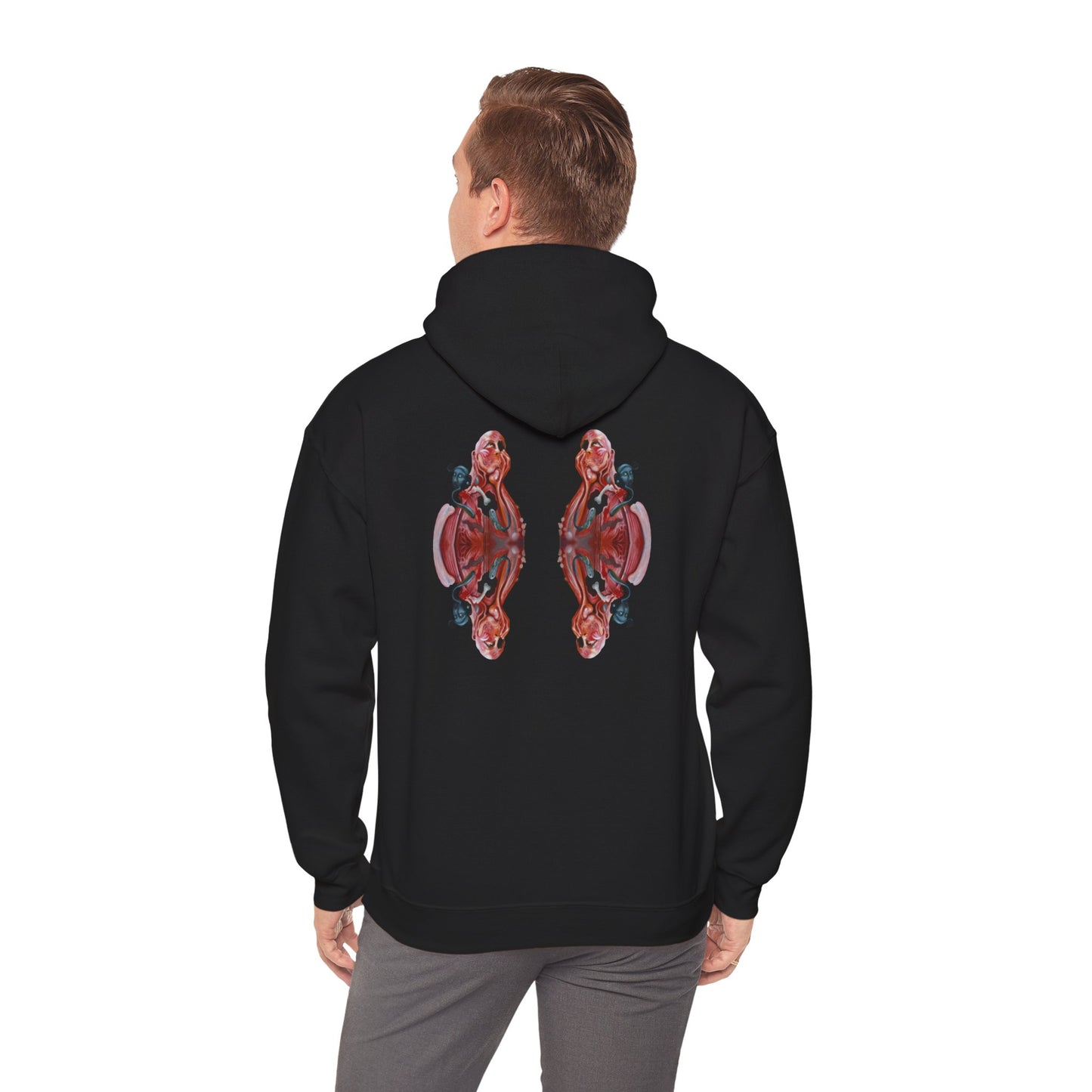 AMRU Minimal Logo Hoodie — Rose Skull Mirror Back Graphic Hoodie