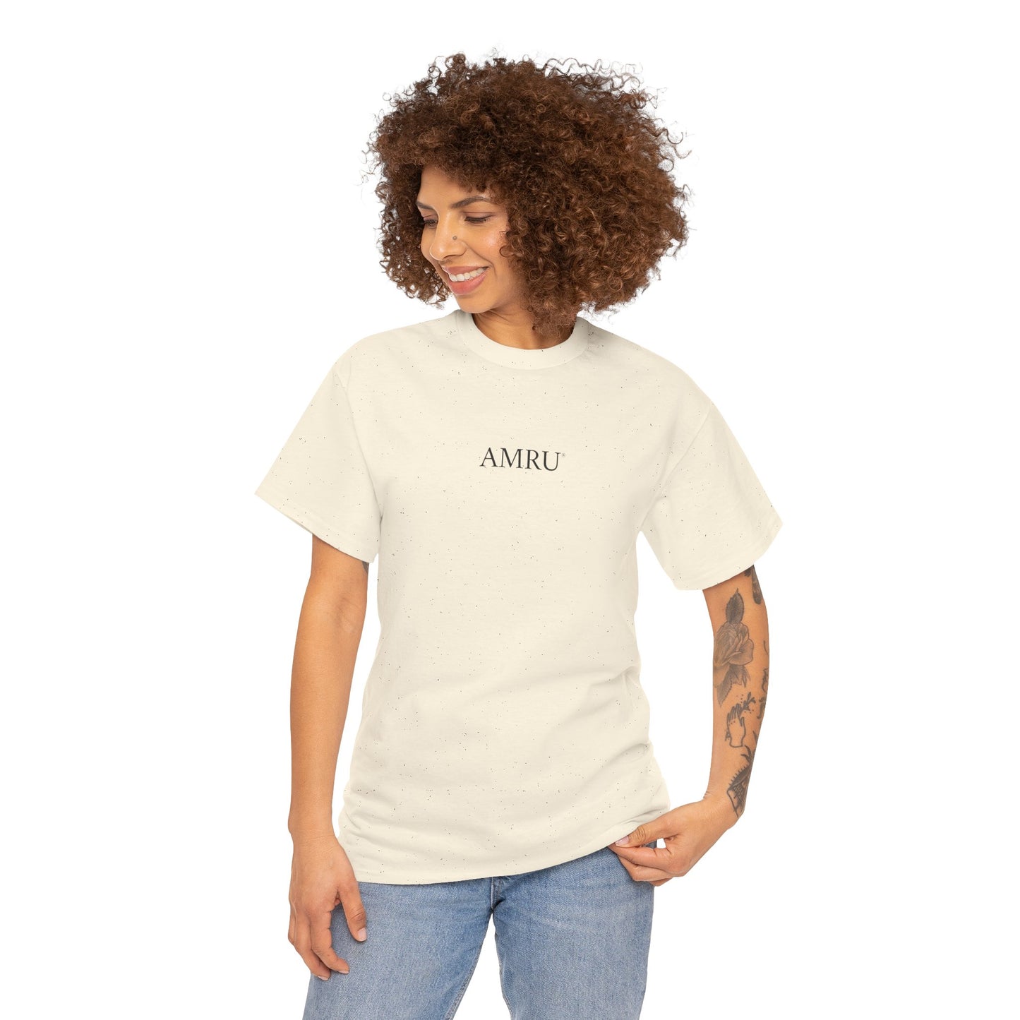 AMRU Minimalist Tee — Abstract Brushstroke Back Graphic