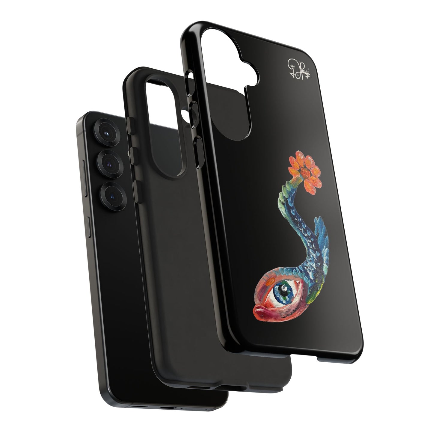 Koi Eye Tough Phone Case — Colorful Surreal Fish Design on Black
