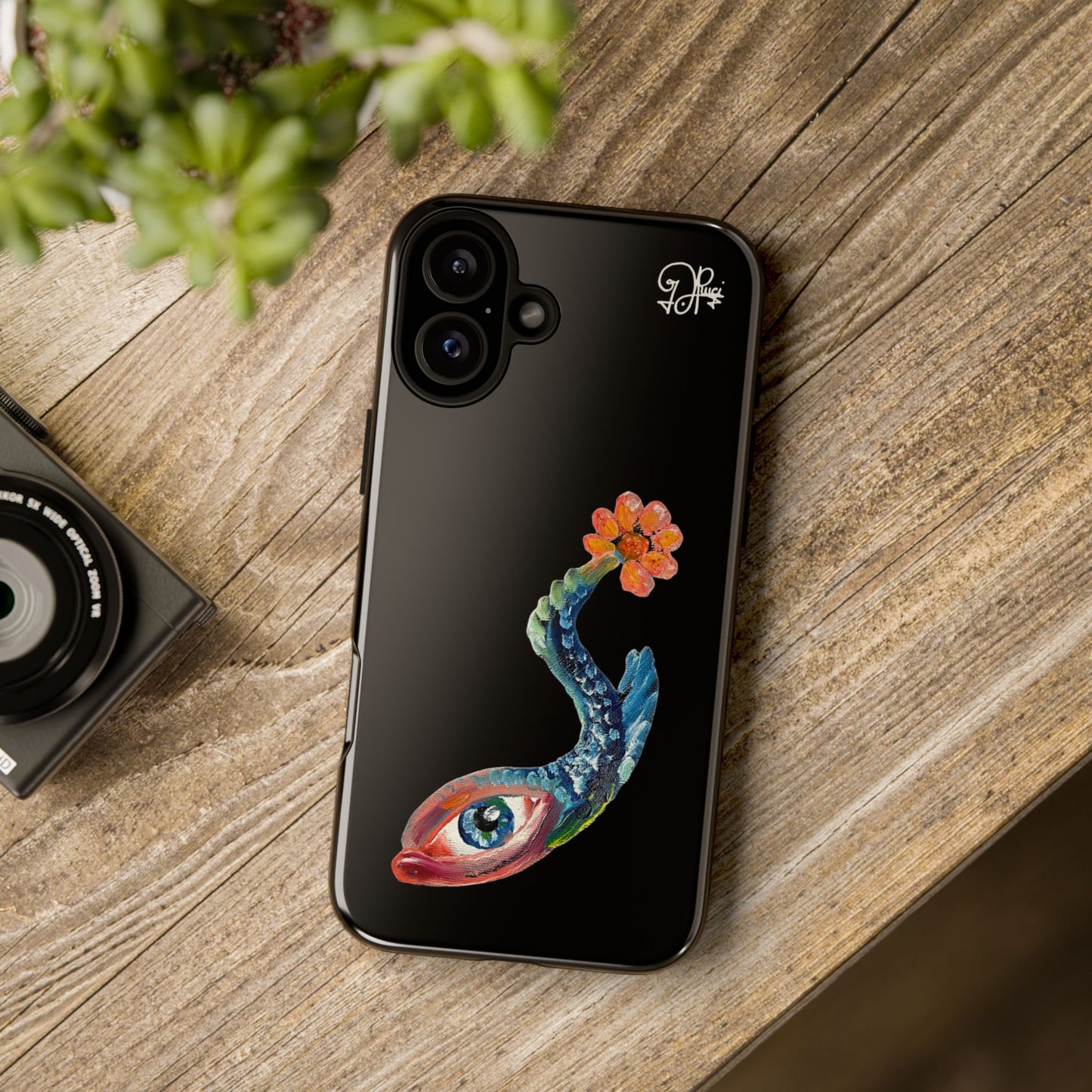 Koi Eye Tough Phone Case — Colorful Surreal Fish Design on Black