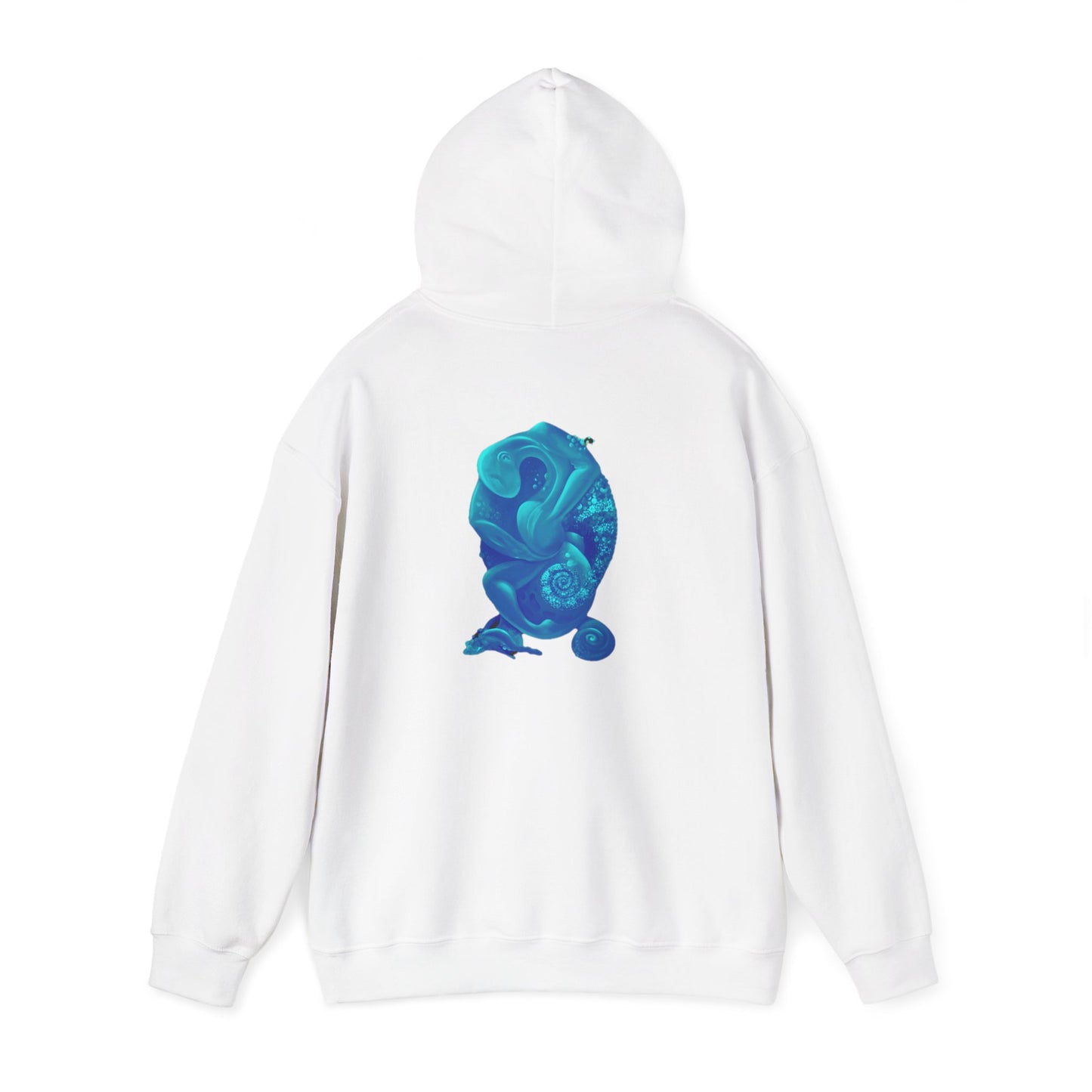 AMRU Minimal Logo Hoodie with Blue Abstract Art Back – Modern Streetwear Pullover