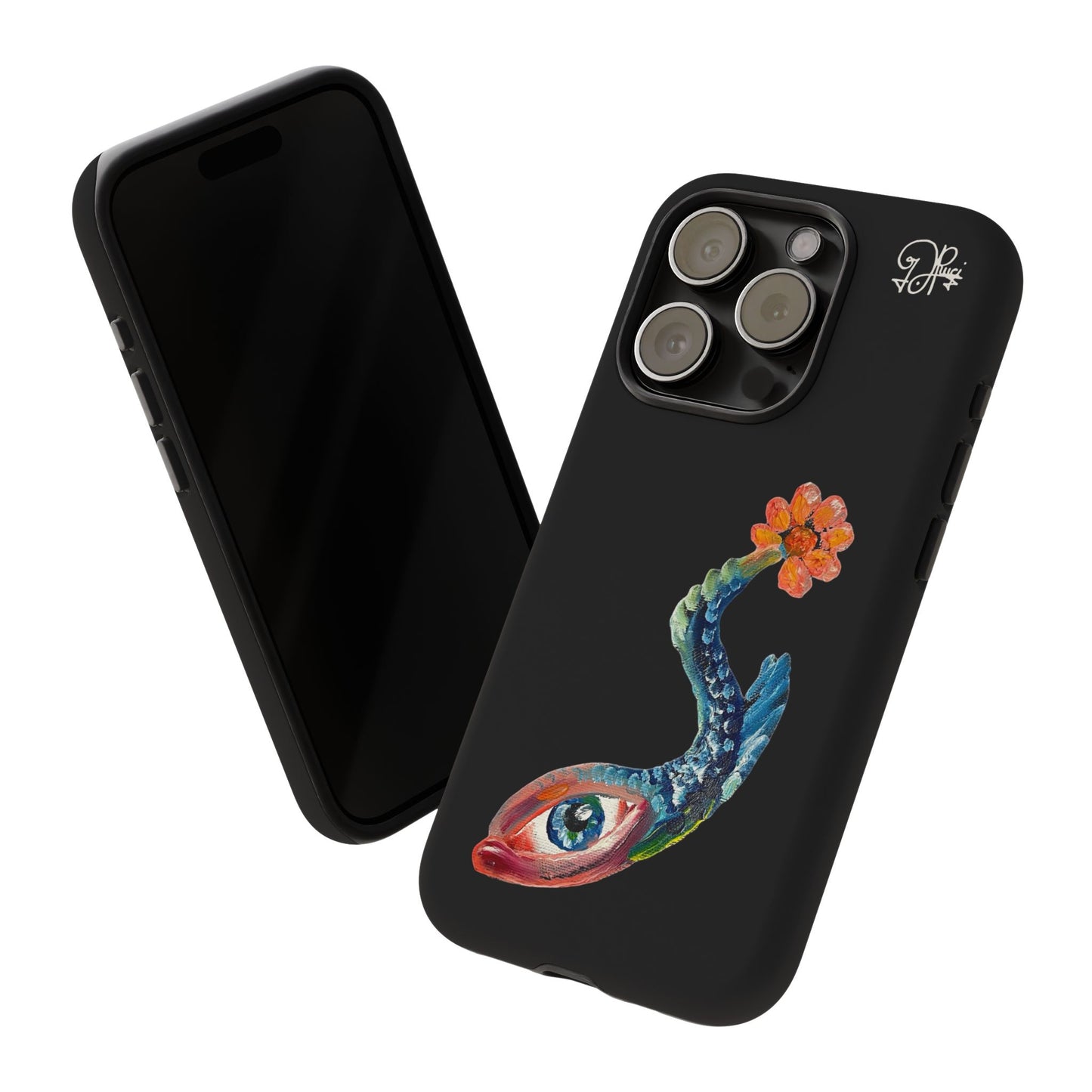 Koi Eye Tough Phone Case — Colorful Surreal Fish Design on Black