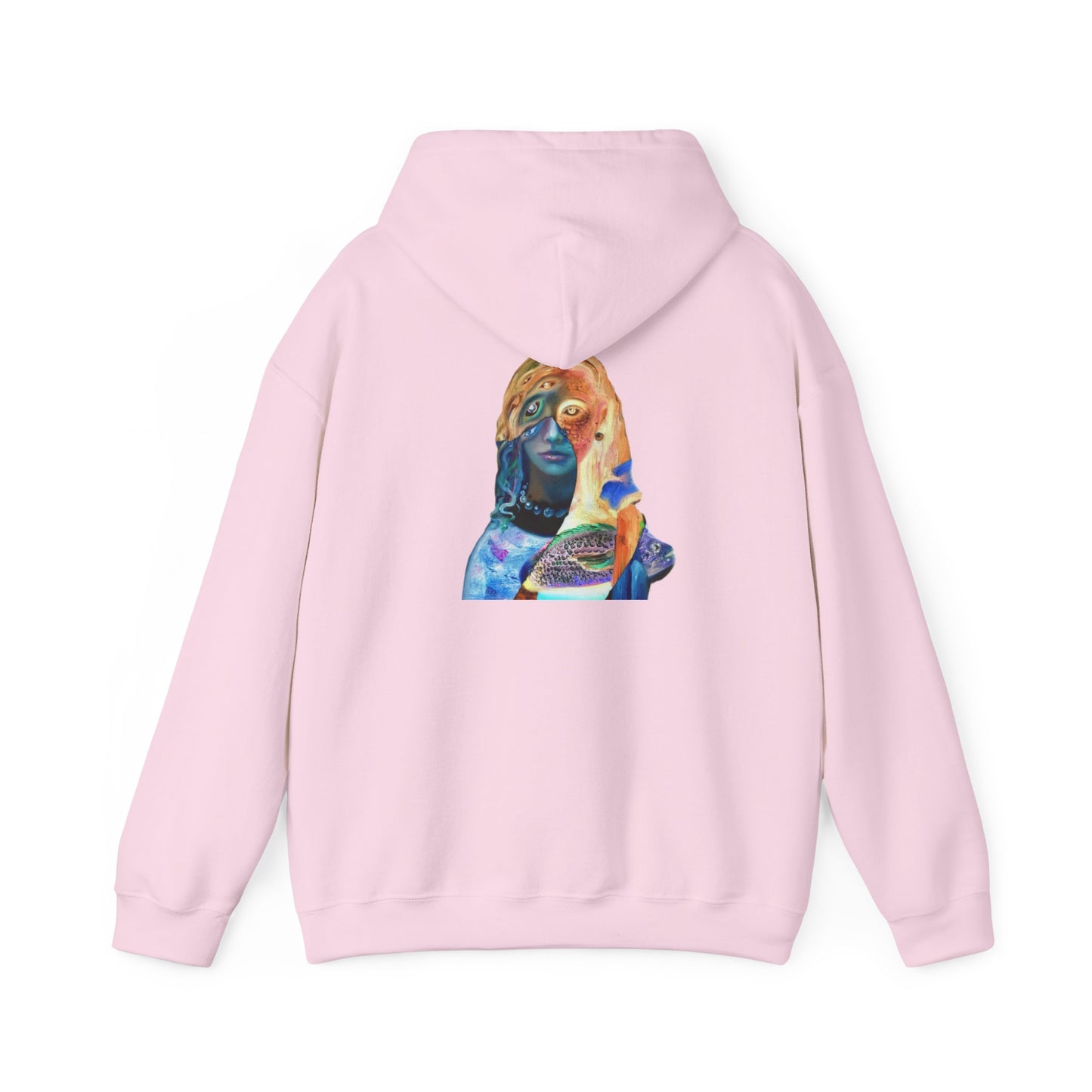 Surreal Portrait Hoodie — 'AMRU' Minimal Front, Colorful Cosmic Back Art