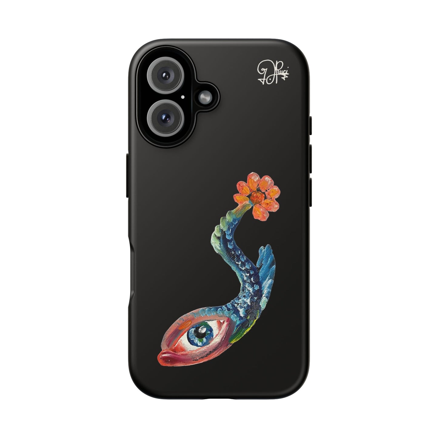 Koi Eye Tough Phone Case — Colorful Surreal Fish Design on Black