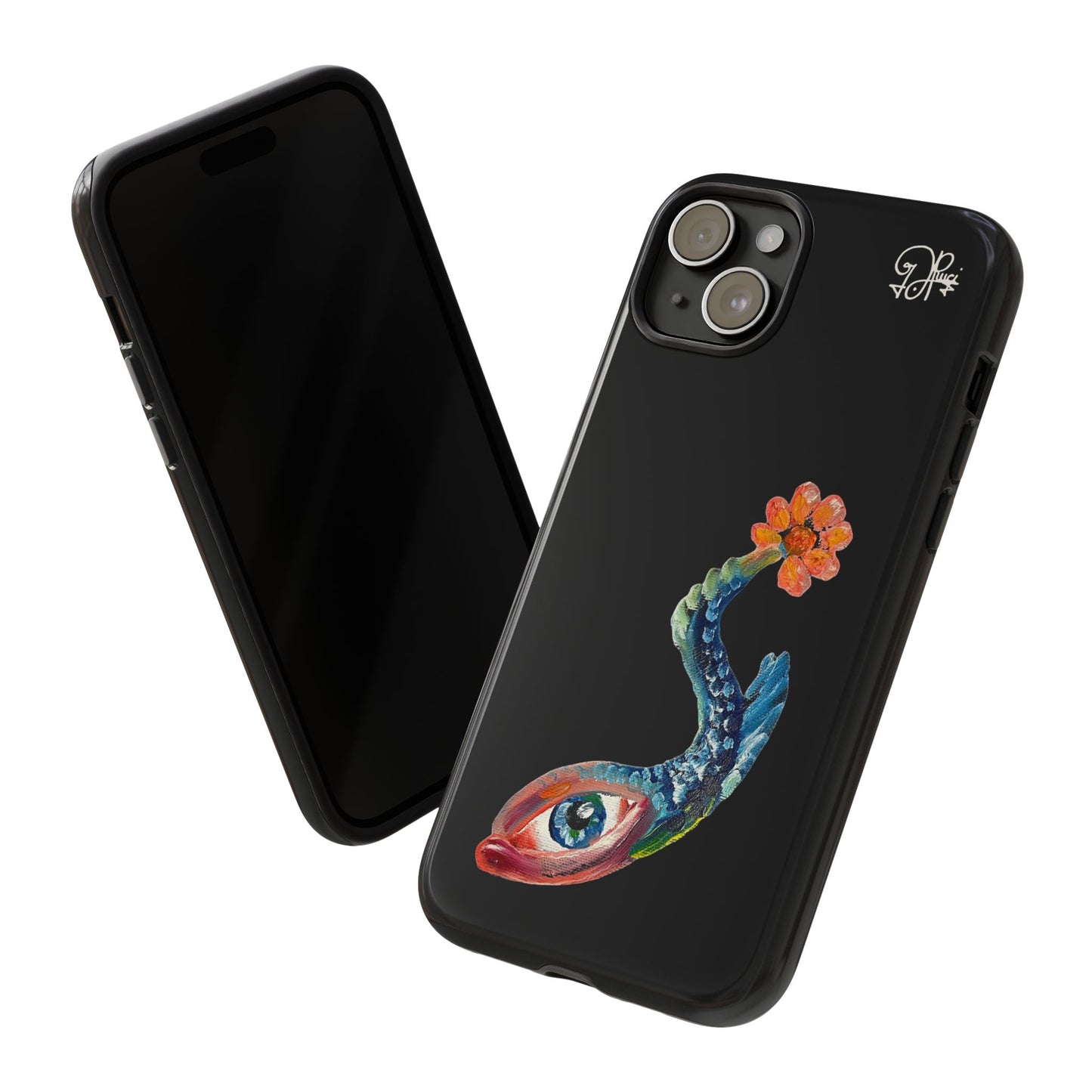 Koi Eye Tough Phone Case — Colorful Surreal Fish Design on Black