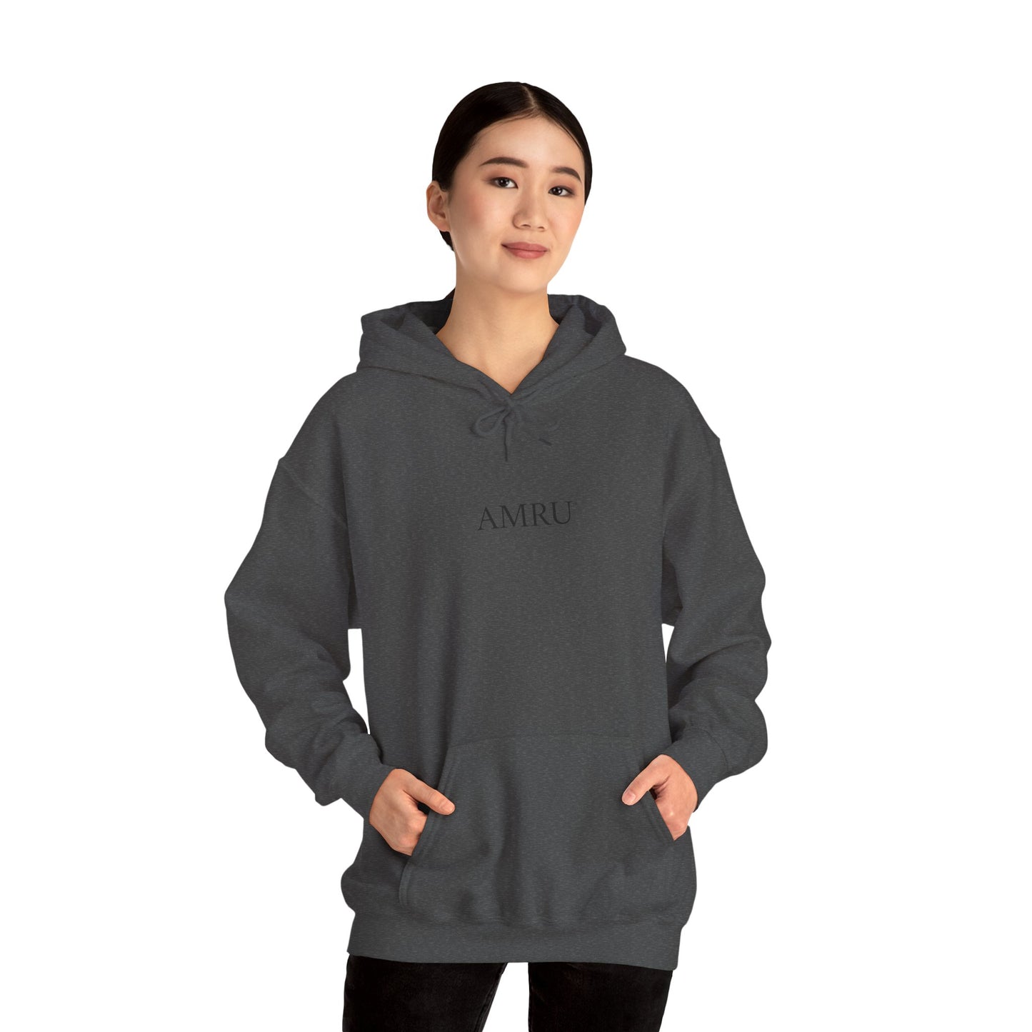 AMRU Minimal Logo Hoodie — Rose Skull Mirror Back Graphic Hoodie