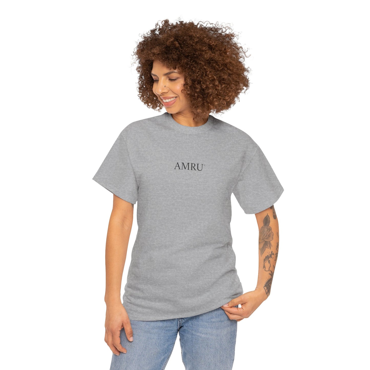 AMRU Minimalist Tee — Abstract Brushstroke Back Graphic
