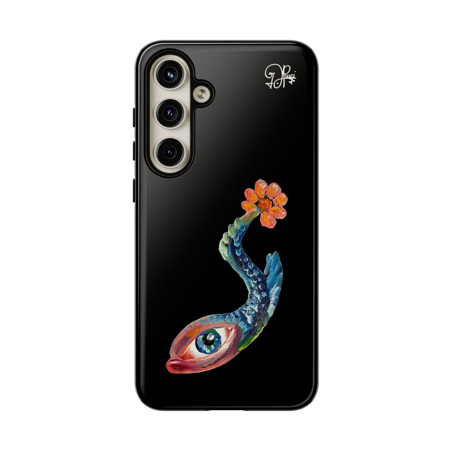 Koi Eye Tough Phone Case — Colorful Surreal Fish Design on Black