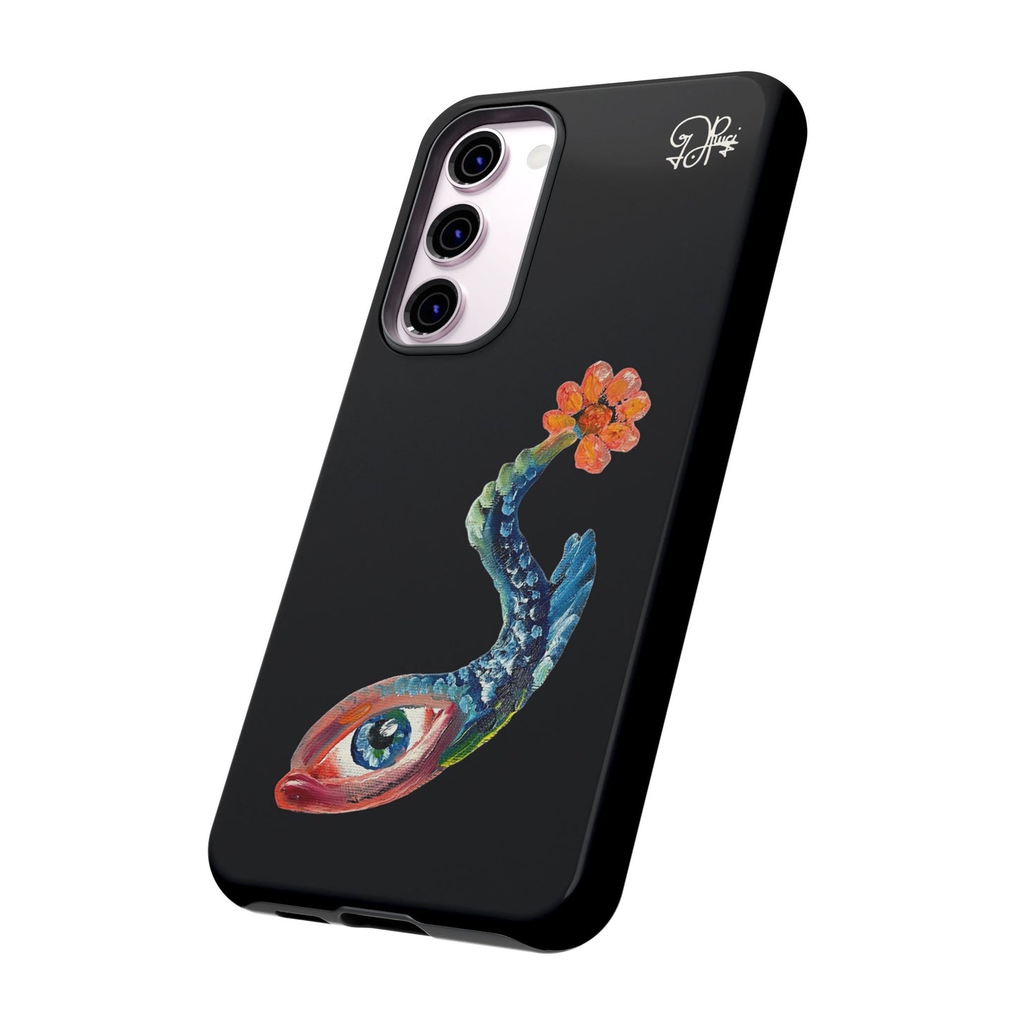 Koi Eye Tough Phone Case — Colorful Surreal Fish Design on Black