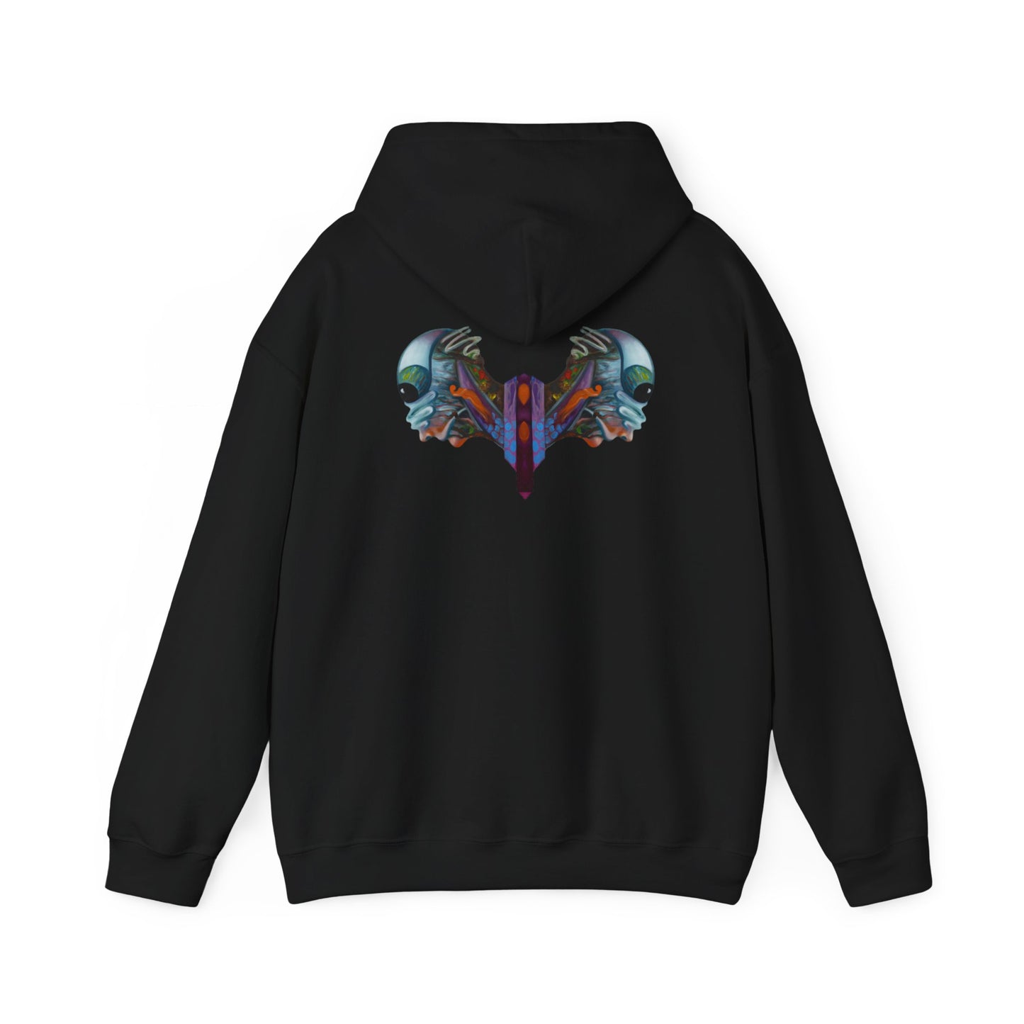 AMRU Minimal Logo Hoodie — Artistic Skull Wing Back Graphic Pullover