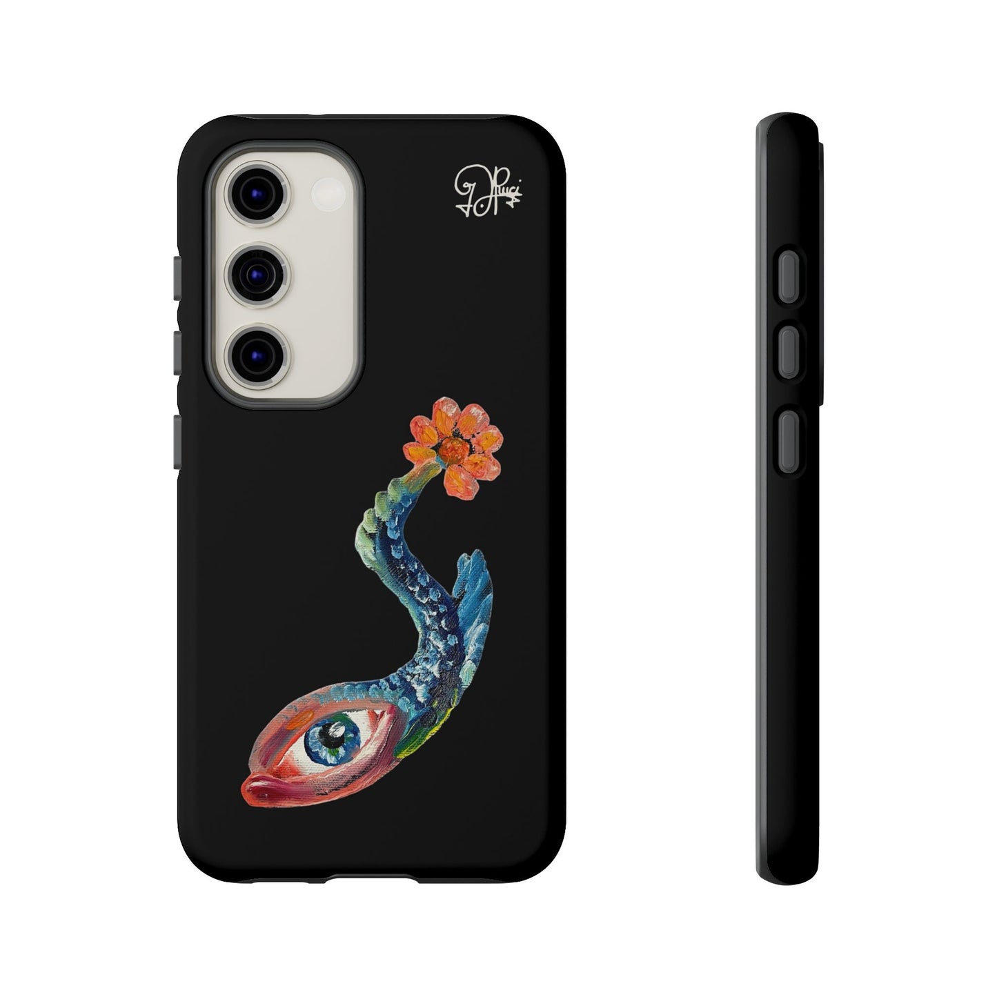 Koi Eye Tough Phone Case — Colorful Surreal Fish Design on Black