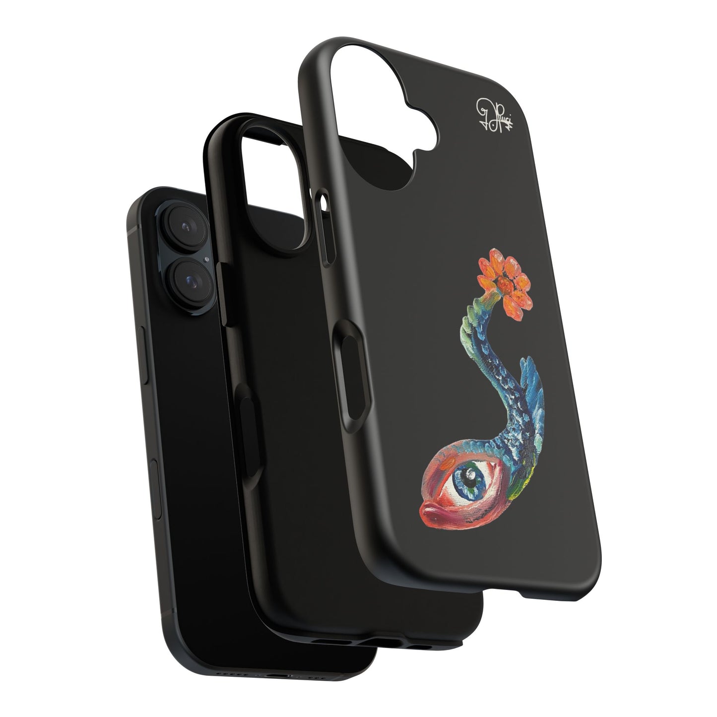 Koi Eye Tough Phone Case — Colorful Surreal Fish Design on Black