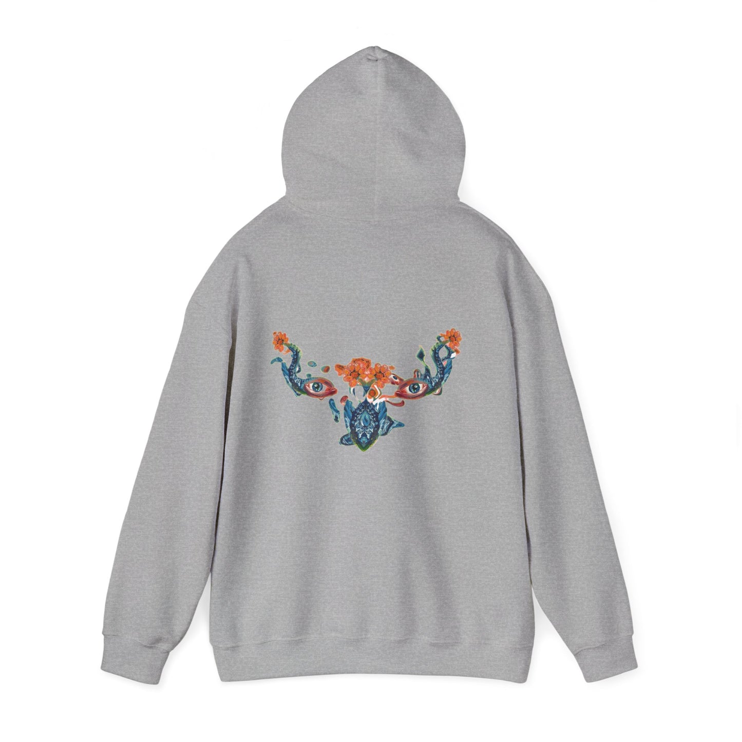 Floral Vine AMRU Hoodie — Minimal Logo Front, Embroidered Floral Back Sweatshirt