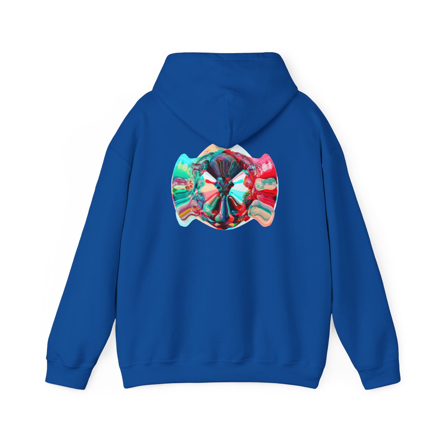 Hoodie — AMRU Minimal Front Logo & Colorful Abstract Back Art