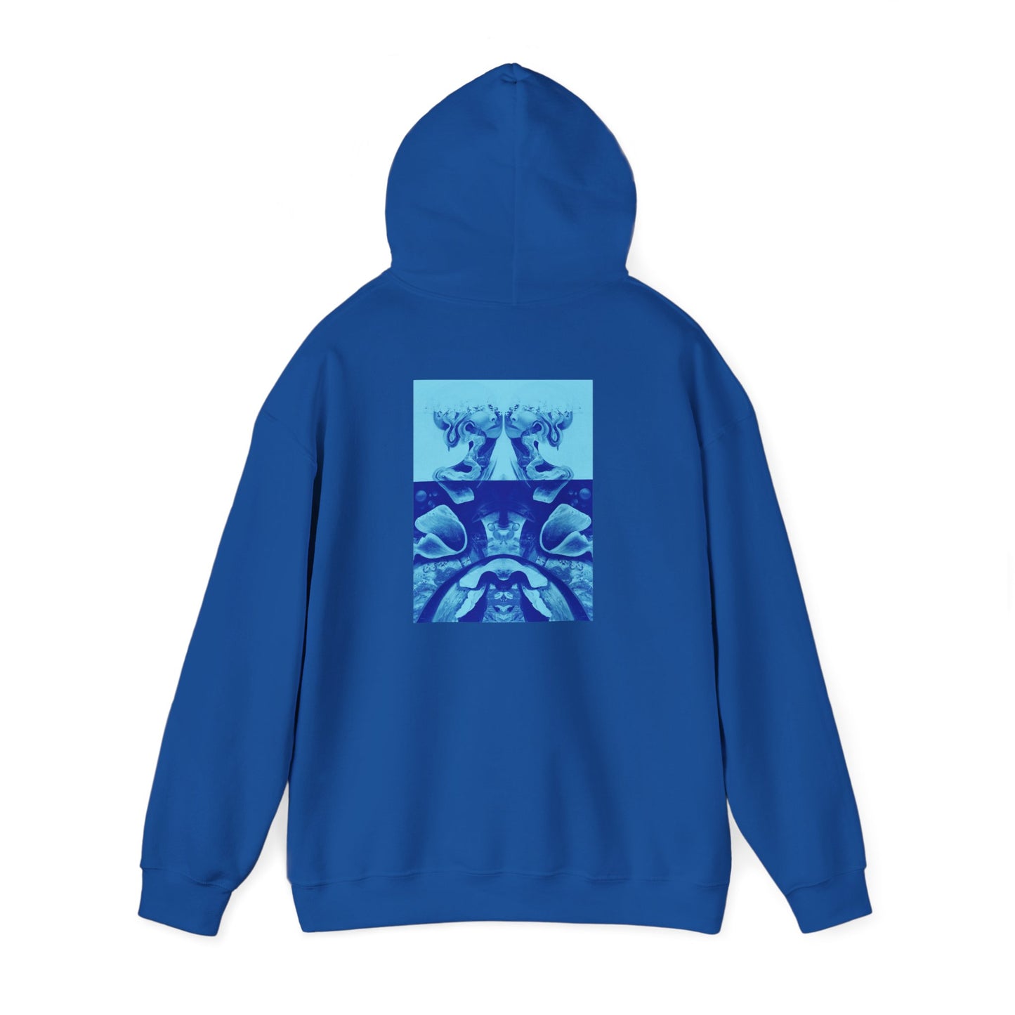 AMRU Minimal Logo Hoodie with Blue Abstract Back Print