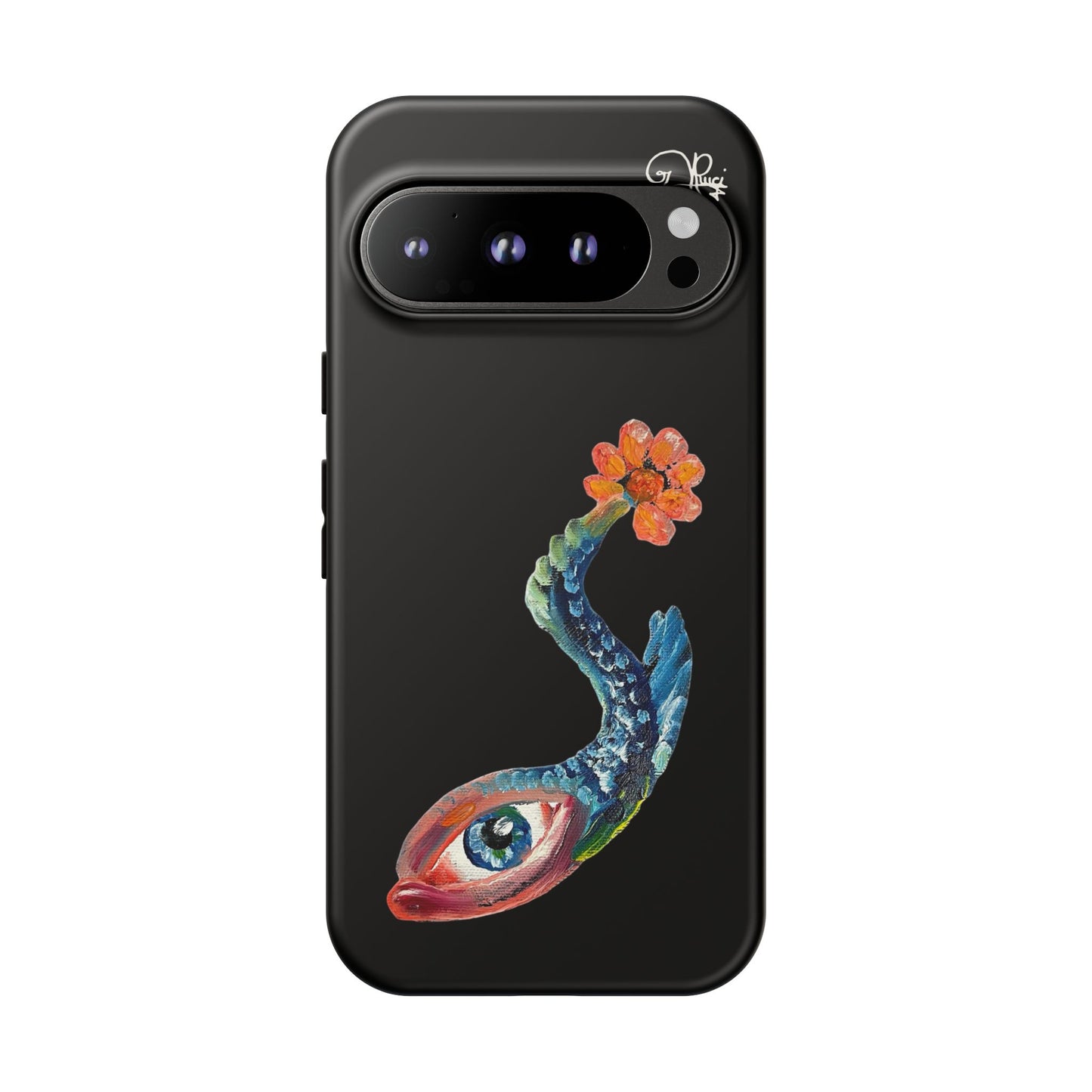 Koi Eye Tough Phone Case — Colorful Surreal Fish Design on Black