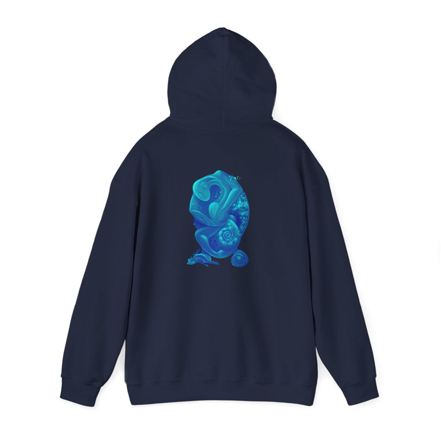 AMRU Minimal Logo Hoodie with Blue Abstract Art Back – Modern Streetwear Pullover