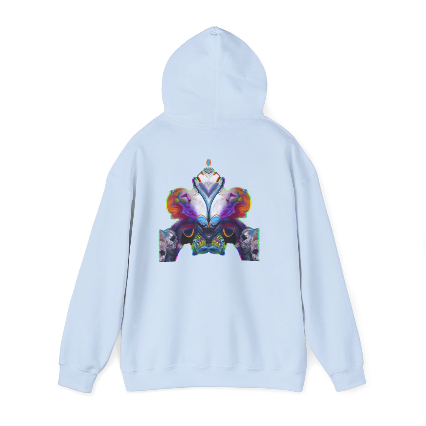 Hoodie — AMRU Minimal Front Logo with Vibrant Abstract Back Art