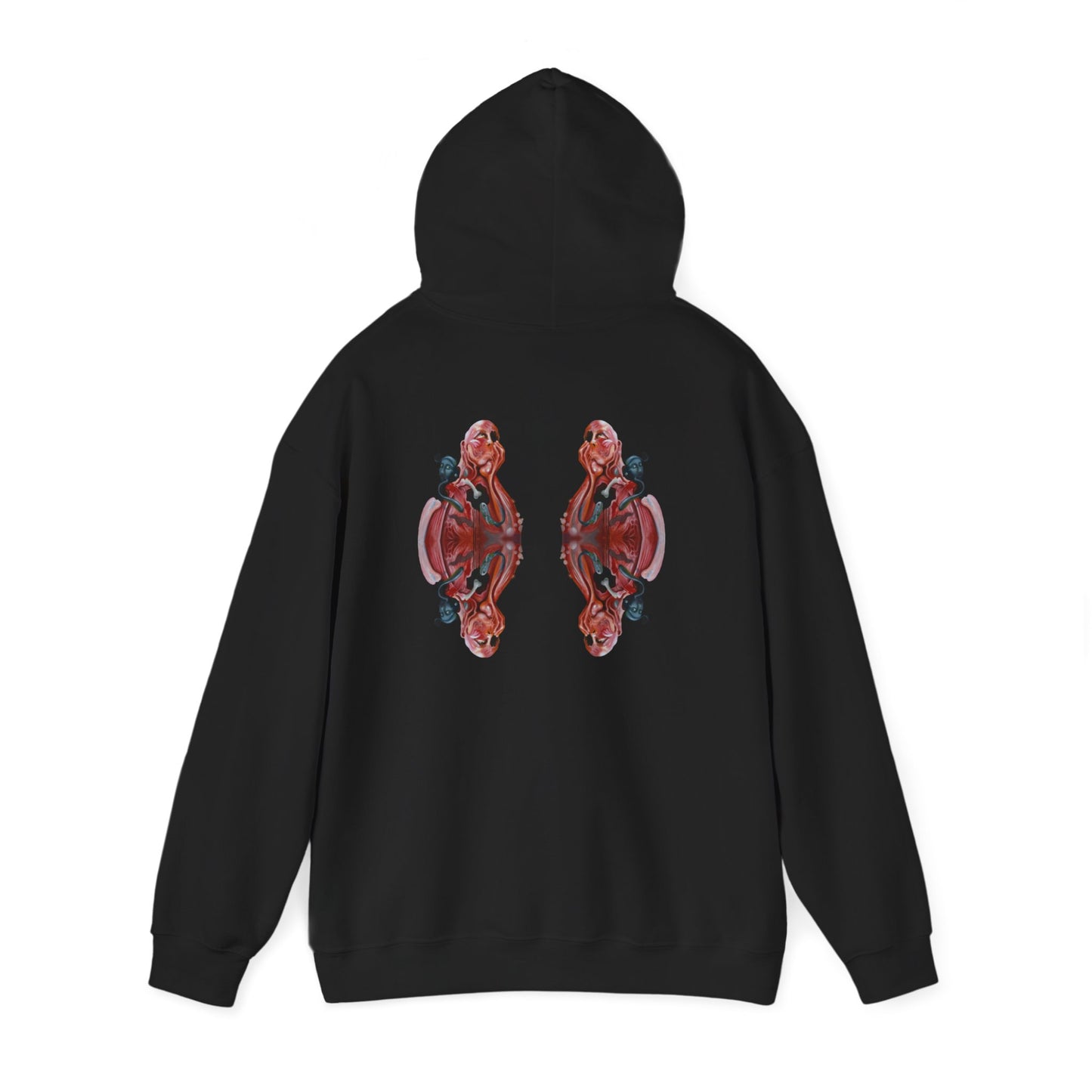 AMRU Minimal Logo Hoodie — Rose Skull Mirror Back Graphic Hoodie