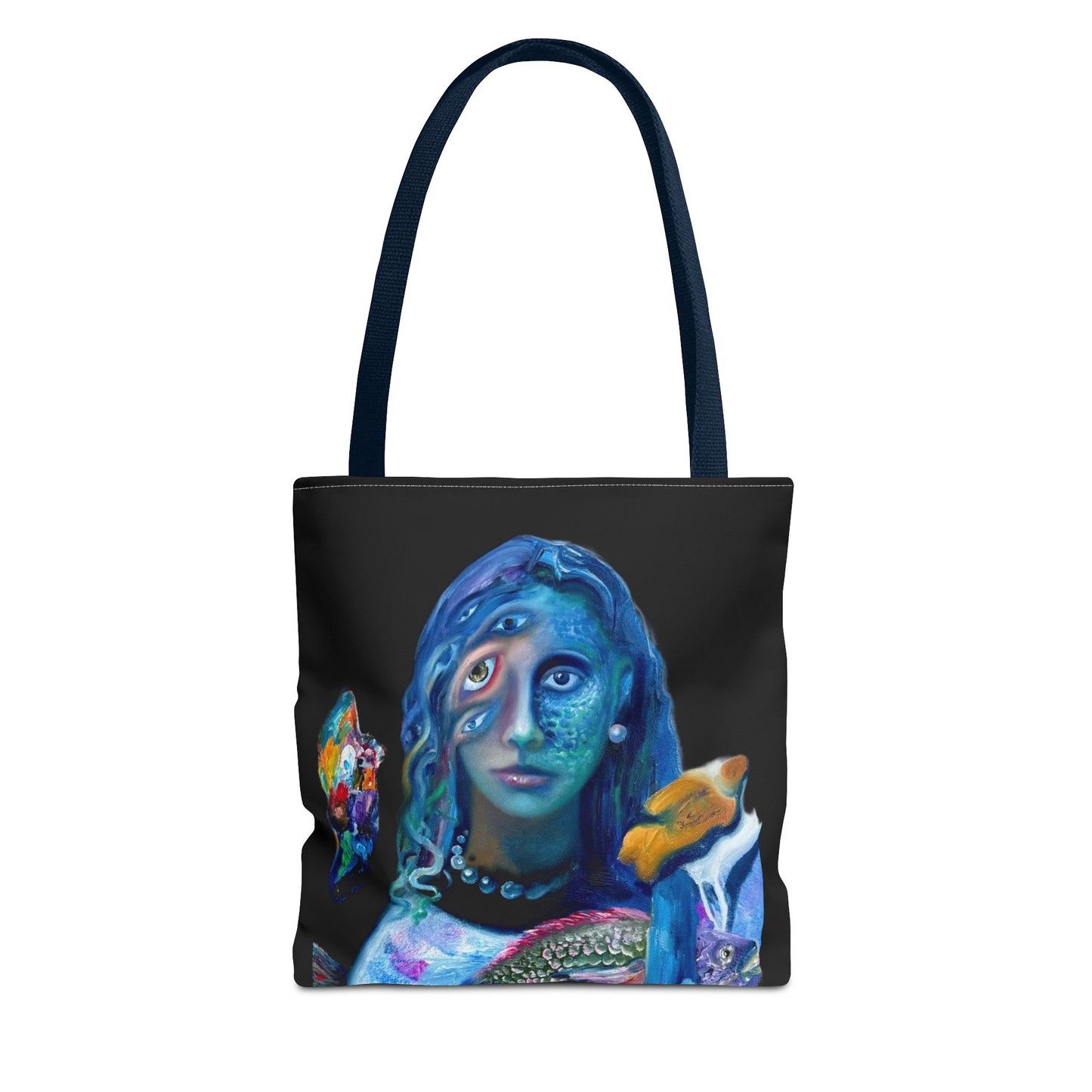 Psychedelic Mermaid Tote Bag – Surreal Three-Eyed Ocean Portrait All-Over Print