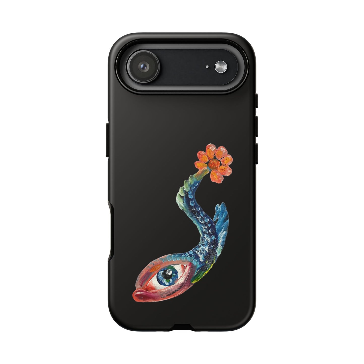 Koi Eye Tough Phone Case — Colorful Surreal Fish Design on Black