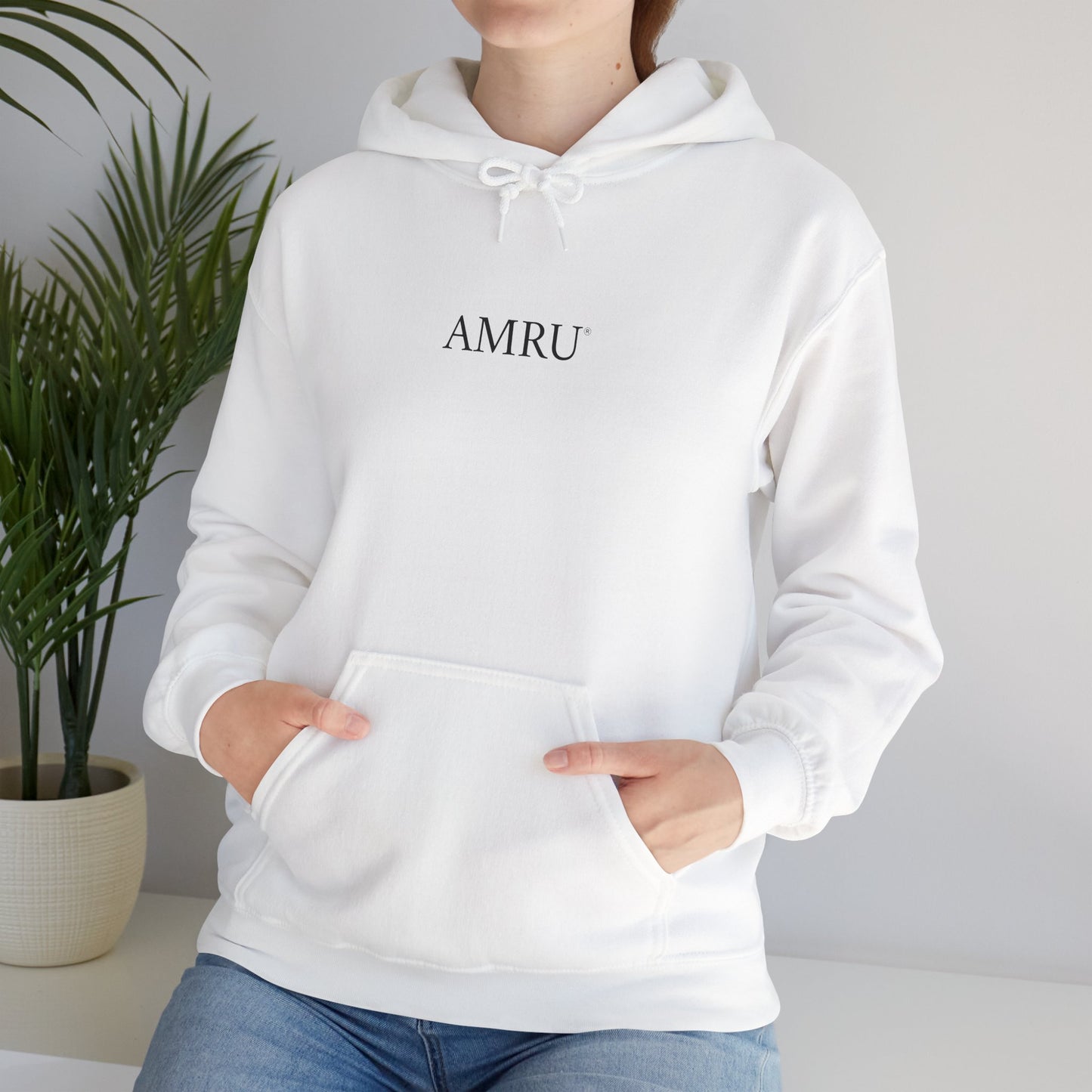 AMRU Minimal Logo Hoodie — Rose Skull Mirror Back Graphic Hoodie