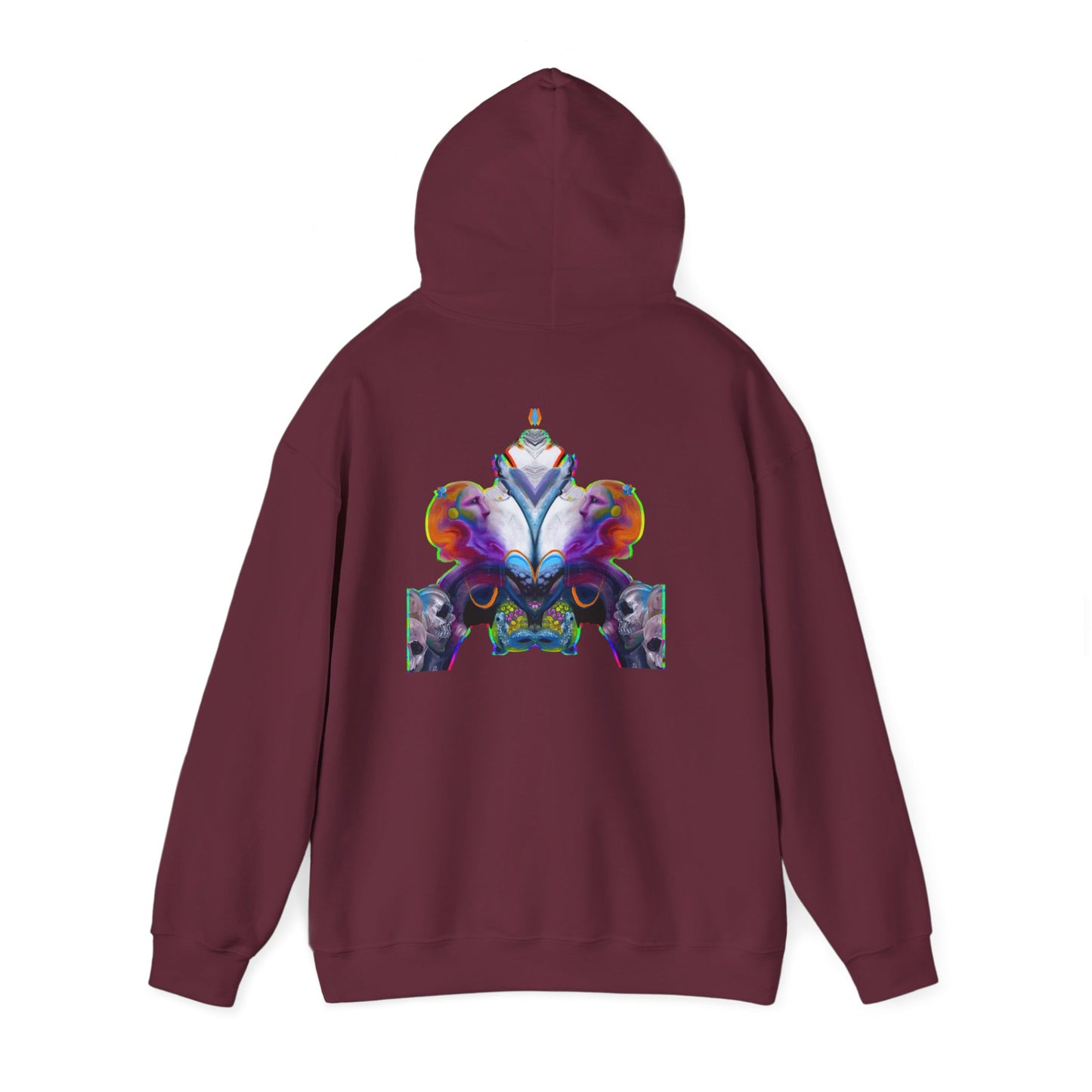 Hoodie — AMRU Minimal Front Logo with Vibrant Abstract Back Art