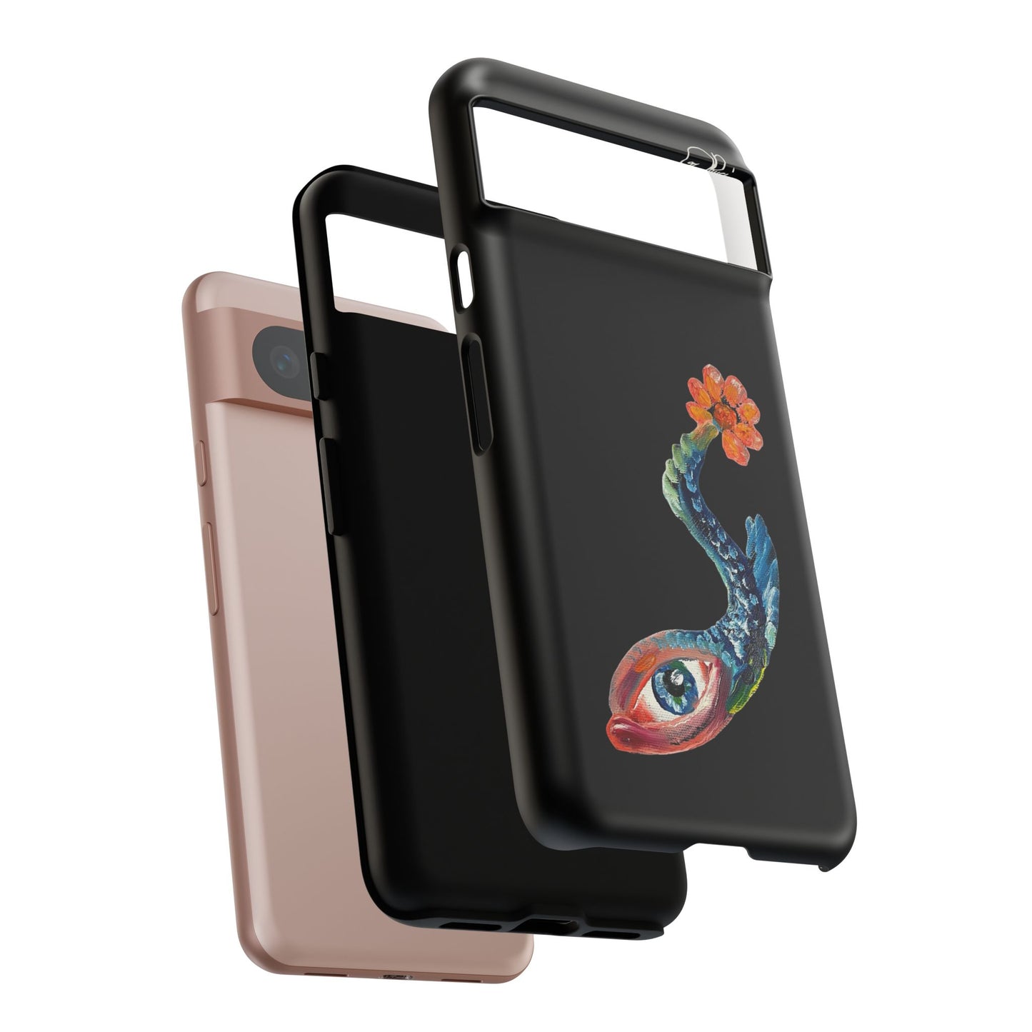 Koi Eye Tough Phone Case — Colorful Surreal Fish Design on Black