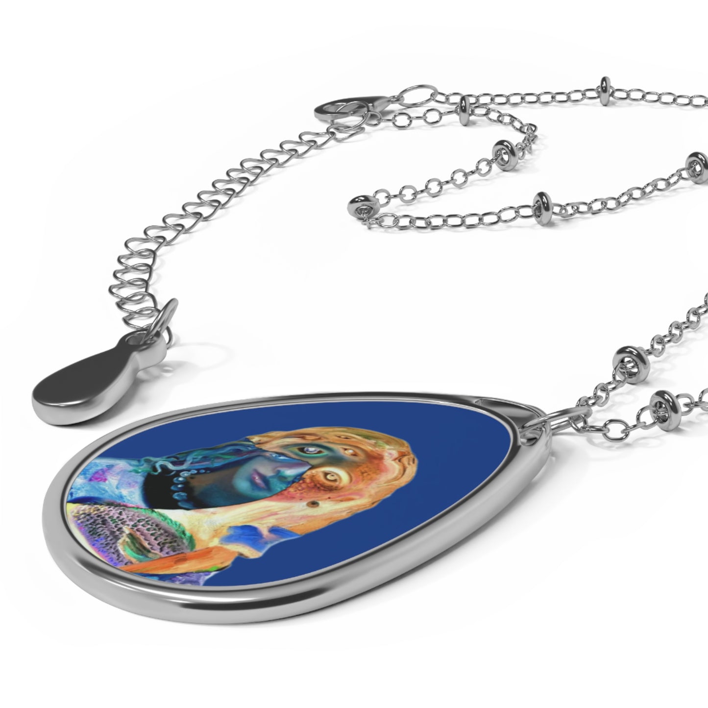 Abstract Portrait Oval Necklace — Artistic Colorblock Pendant