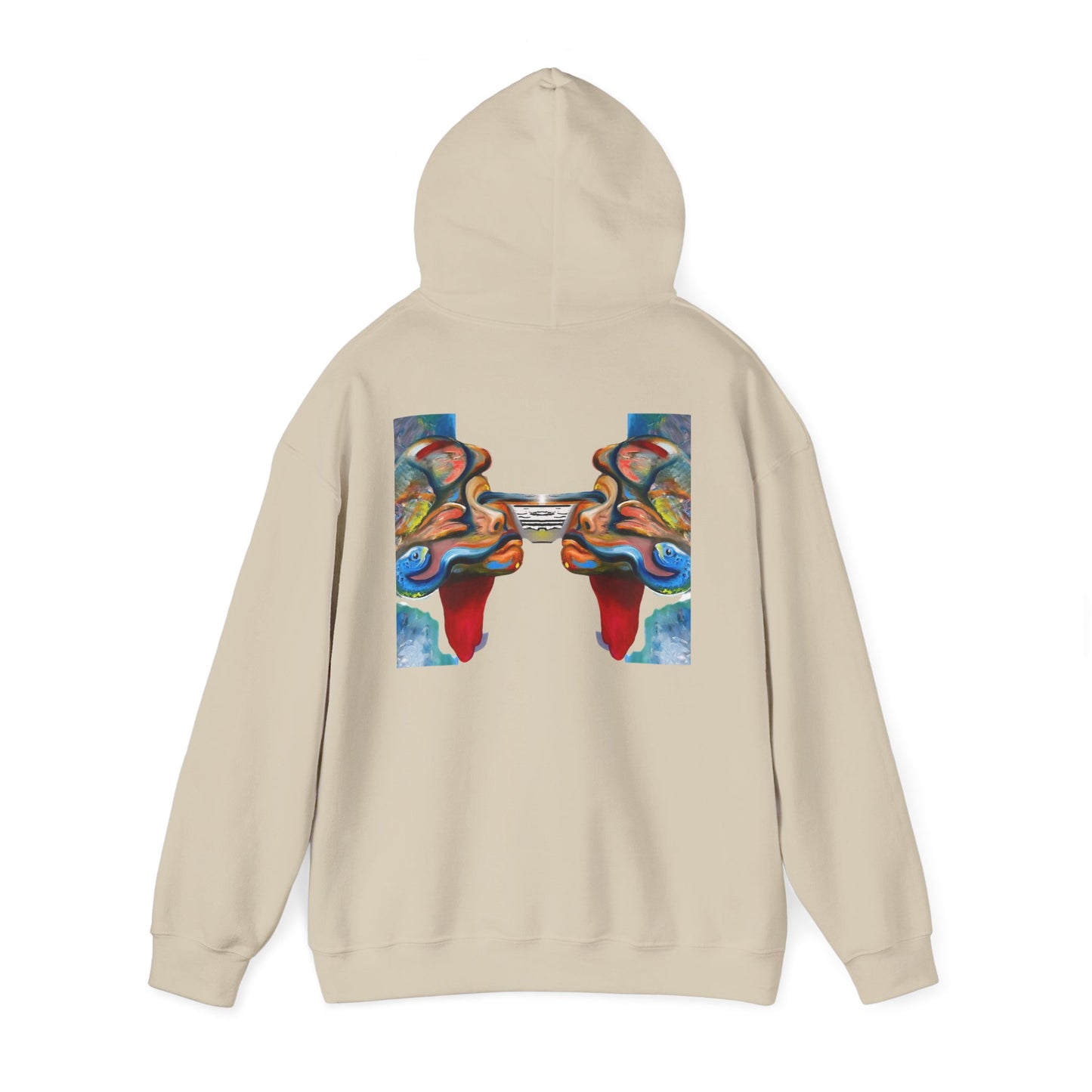 Abstract Face Mirror Hoodie — Colorful Surreal Art Pullover (AMRU)