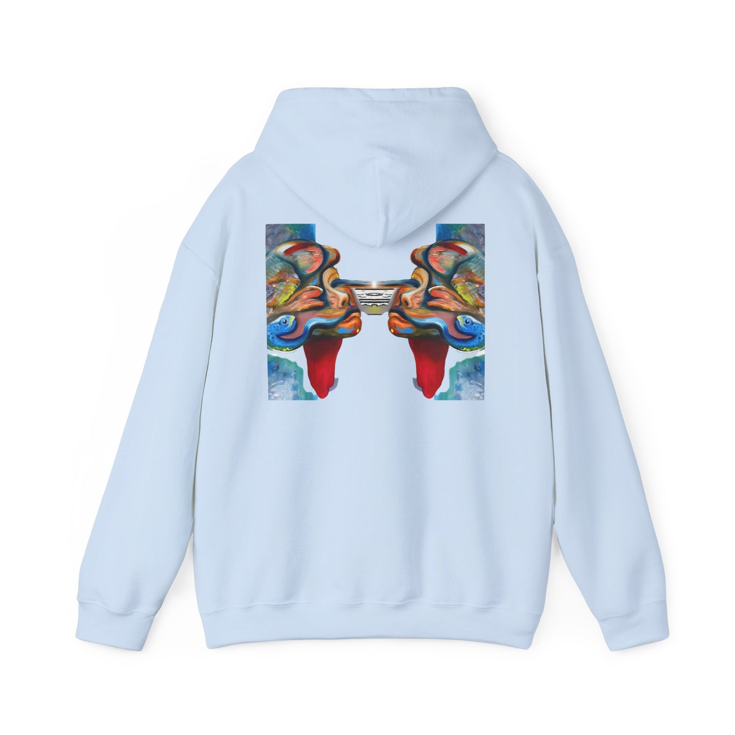 Abstract Face Mirror Hoodie — Colorful Surreal Art Pullover (AMRU)