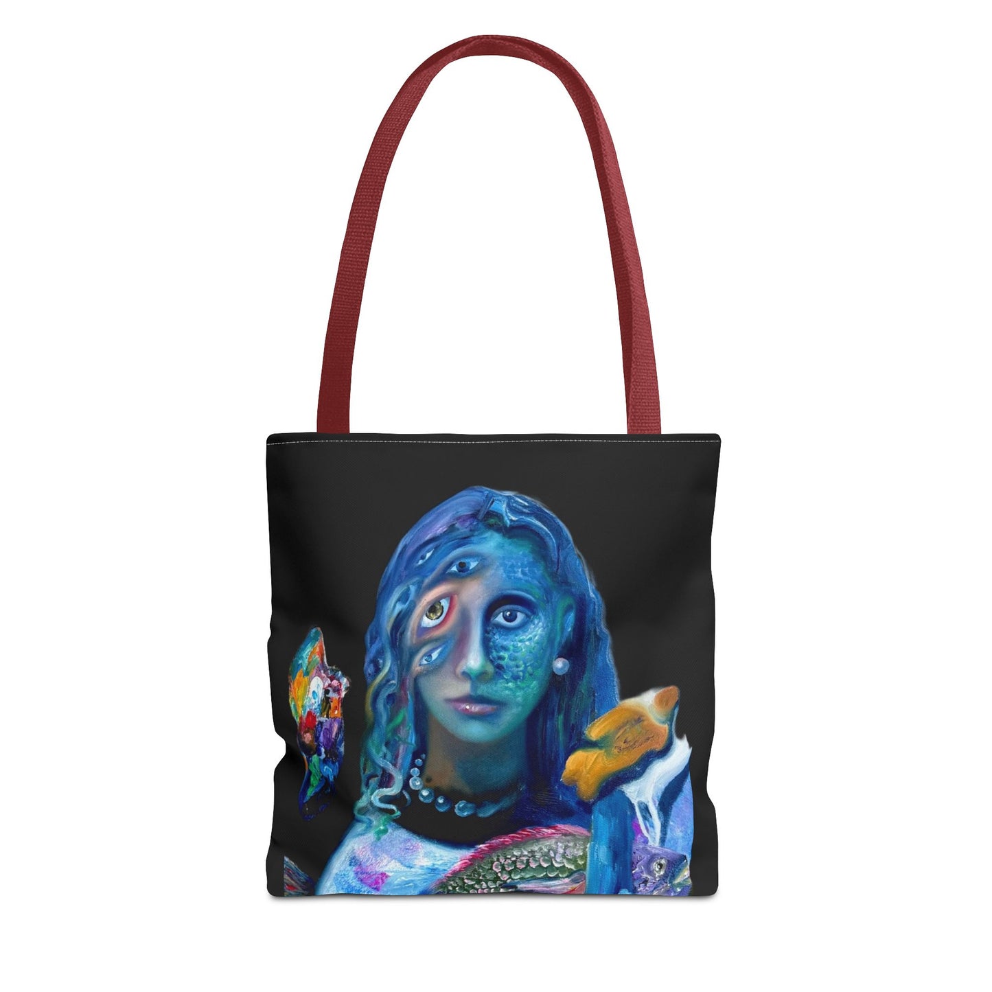 Psychedelic Mermaid Tote Bag – Surreal Three-Eyed Ocean Portrait All-Over Print