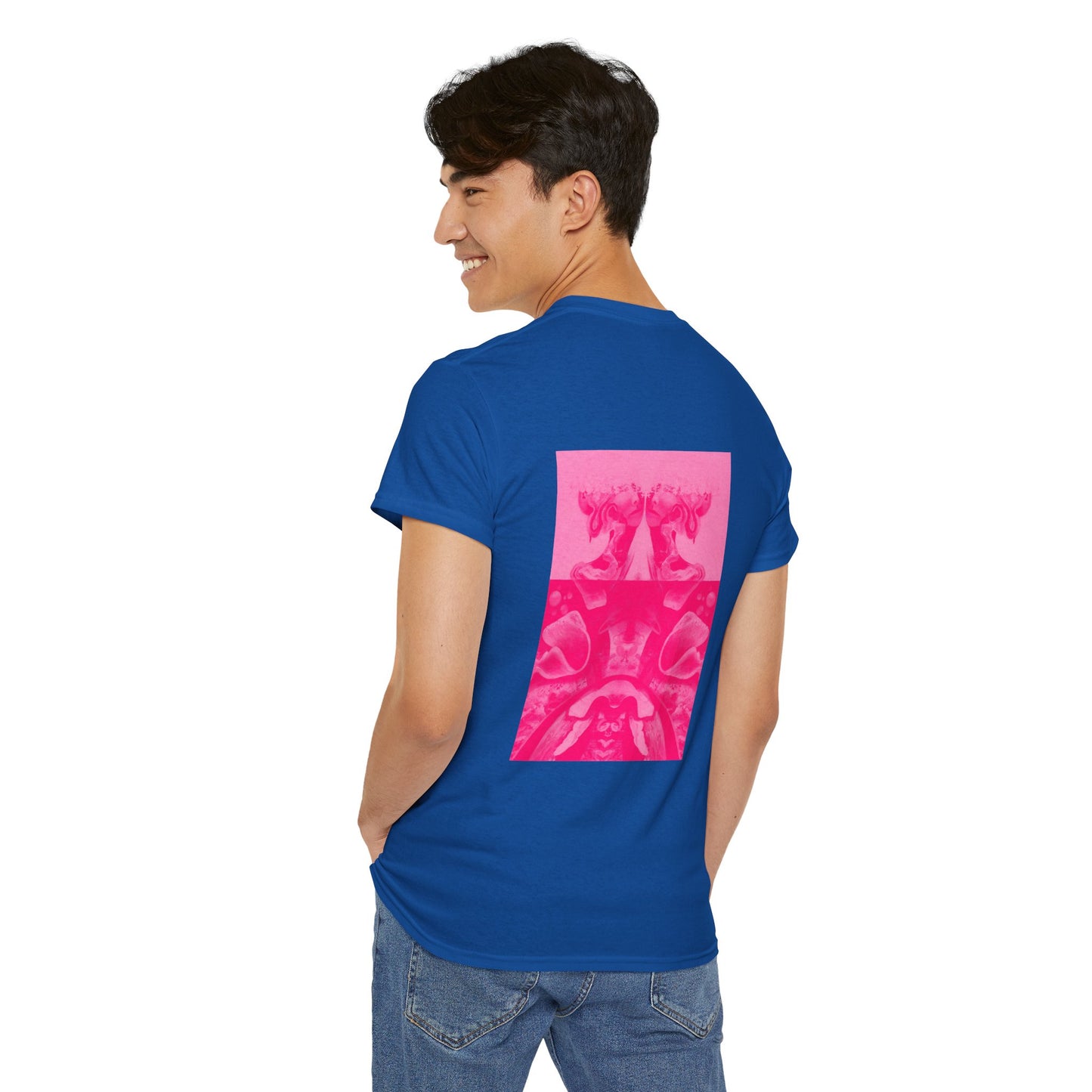 Graphic Tee — Hot Pink Abstract Mirror Design