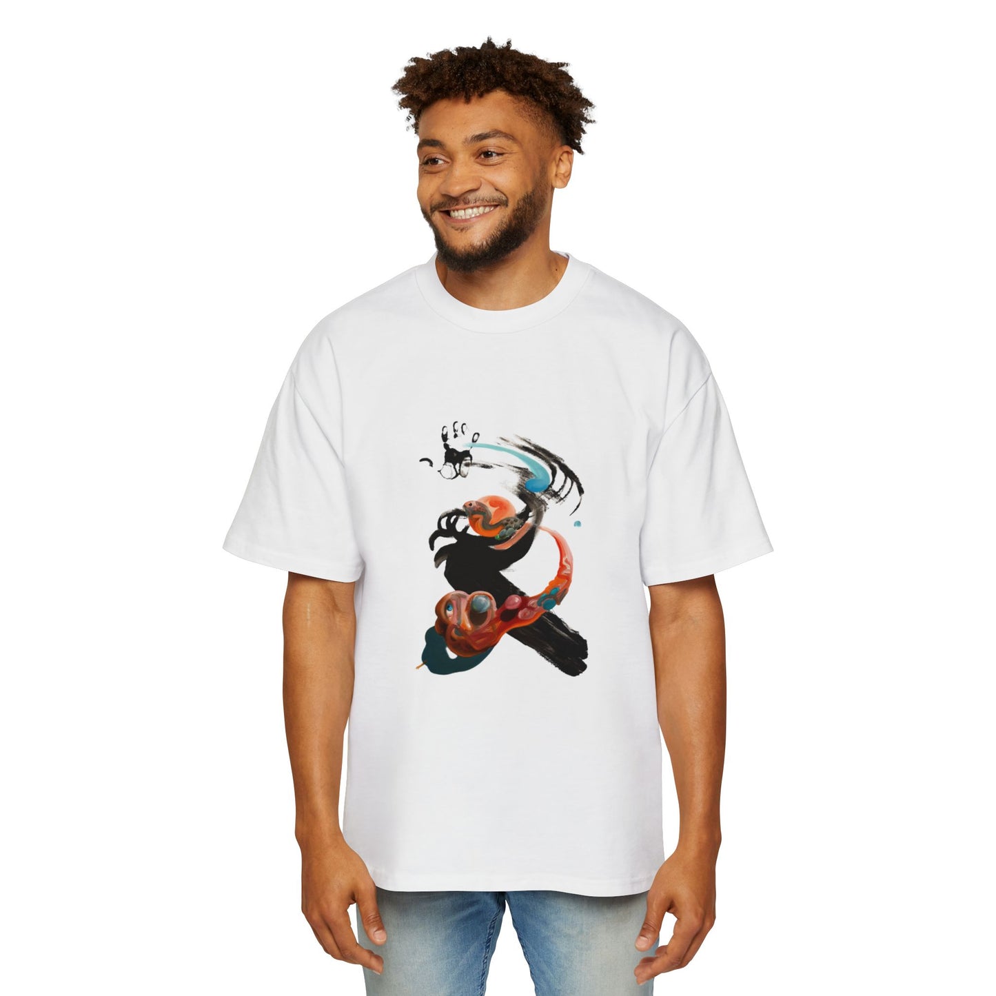 Oversized Men's Tee — Abstract Koi Fish Ink Brush Graphic