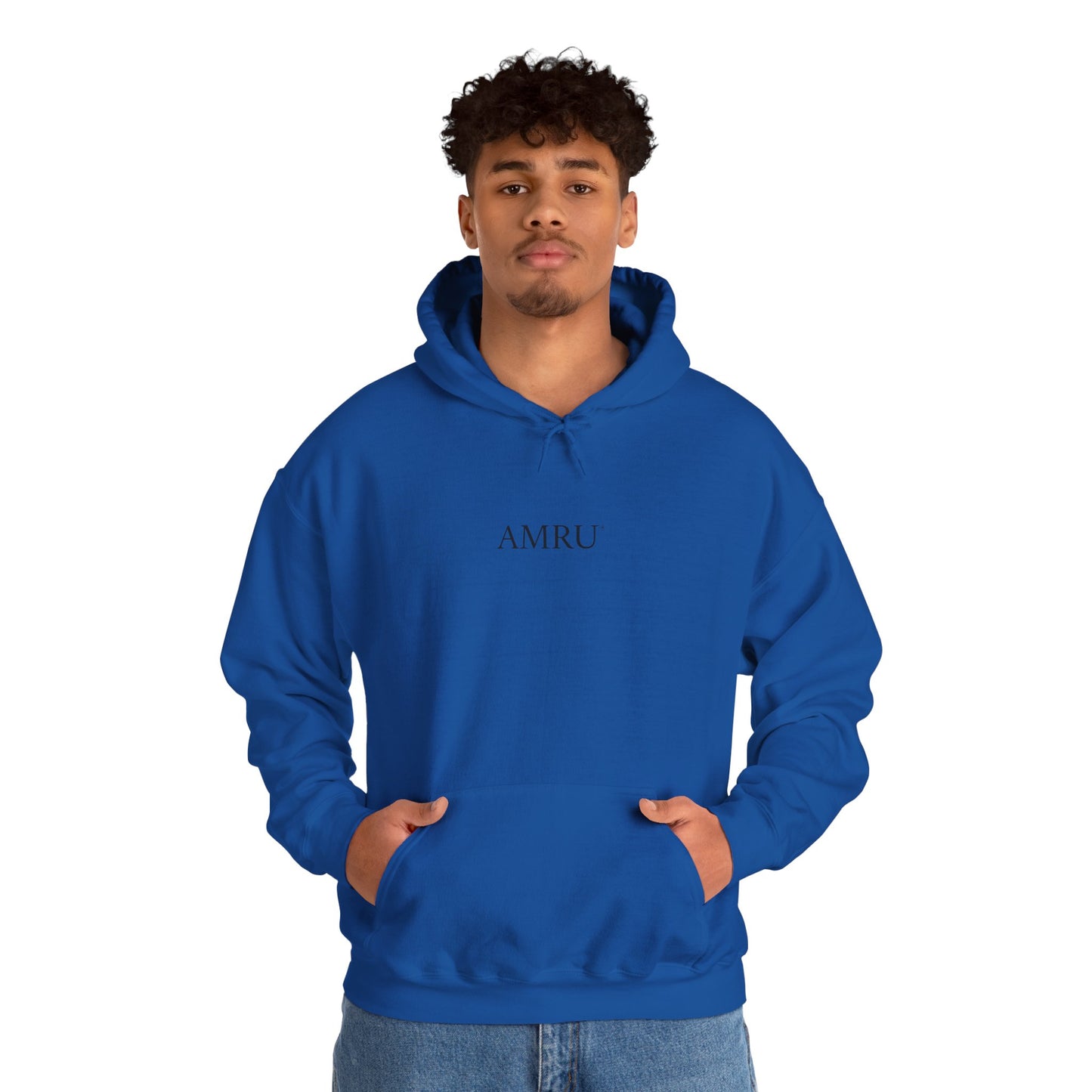 Surreal Portrait Hoodie — 'AMRU' Minimal Front, Colorful Cosmic Back Art