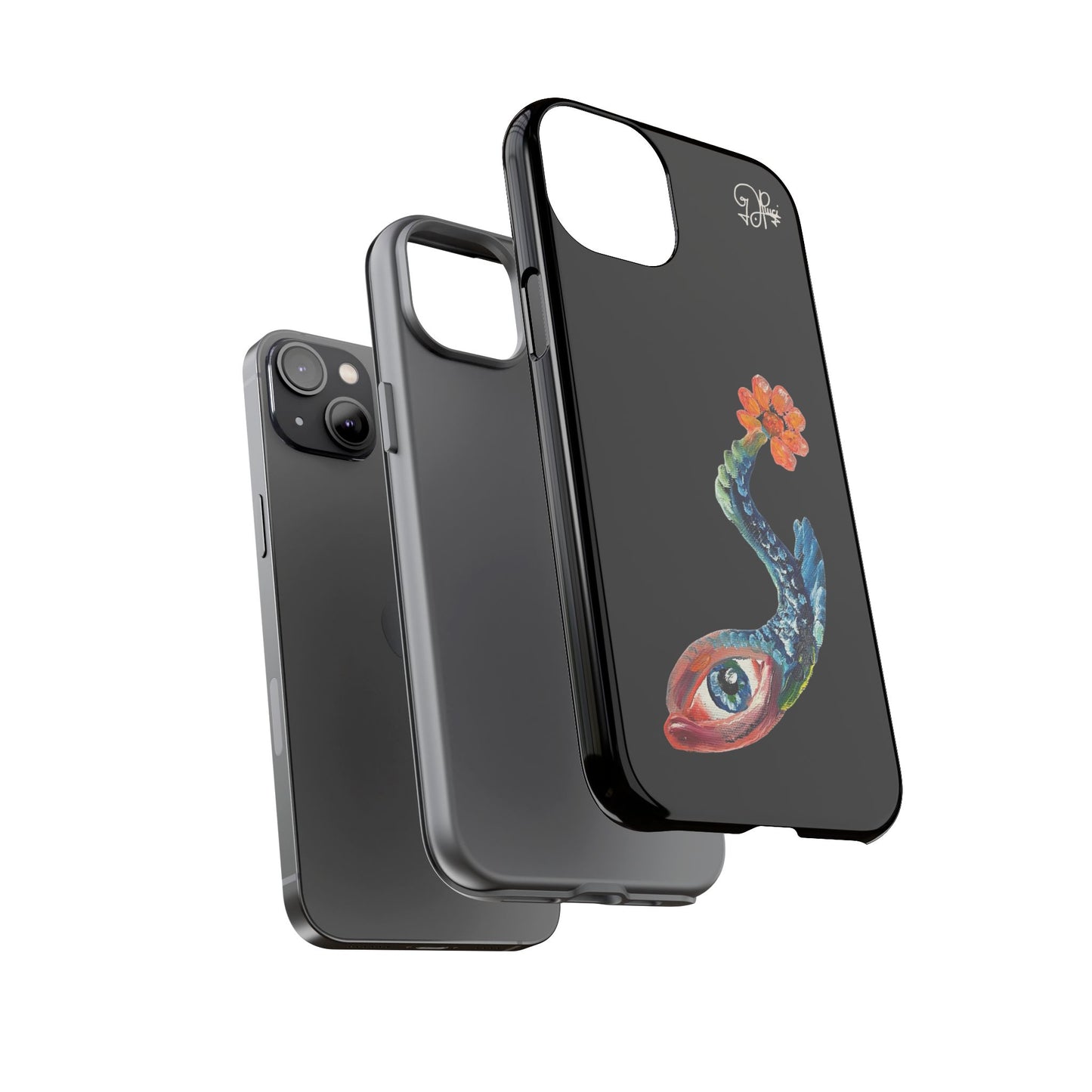 Koi Eye Tough Phone Case — Colorful Surreal Fish Design on Black