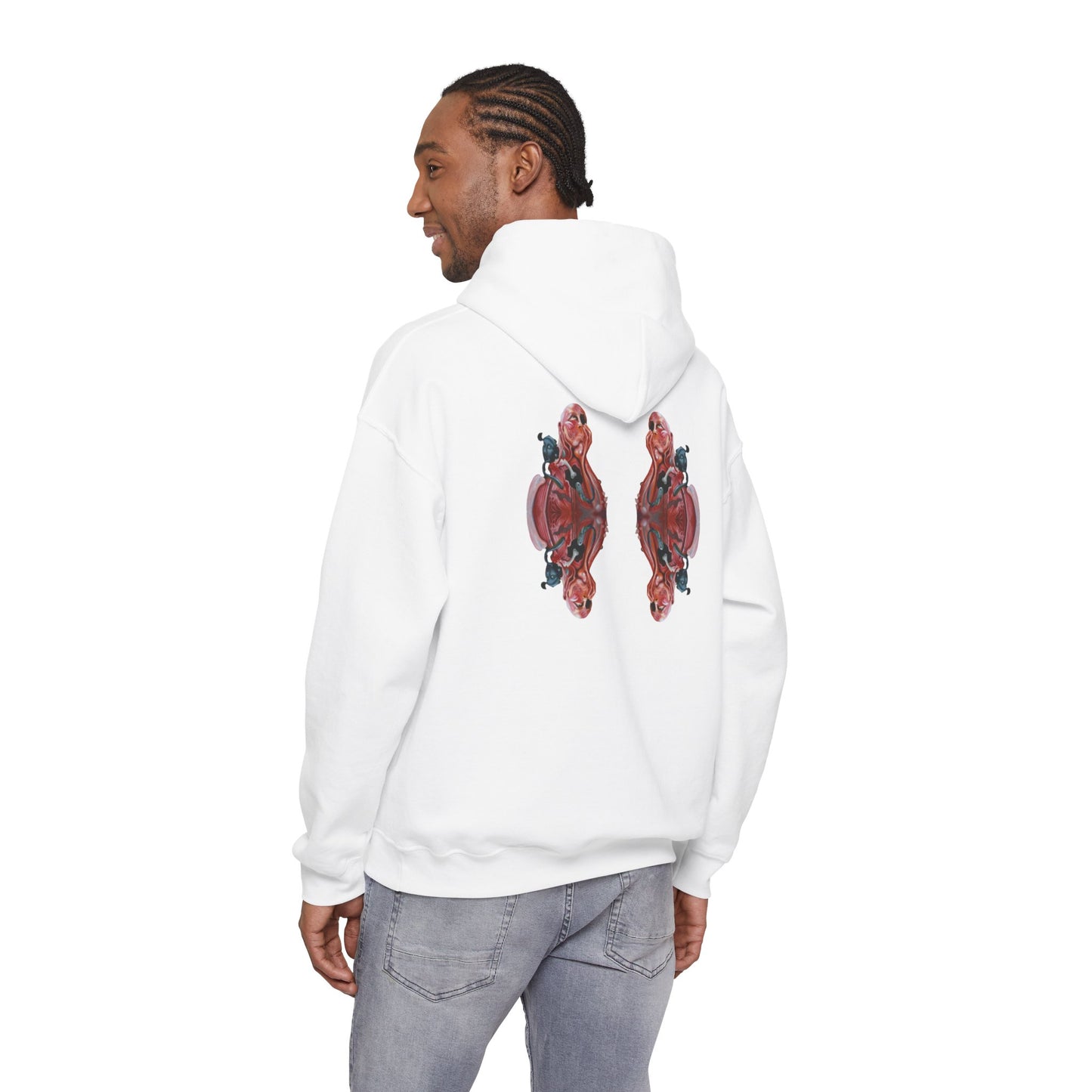 AMRU Minimal Logo Hoodie — Rose Skull Mirror Back Graphic Hoodie