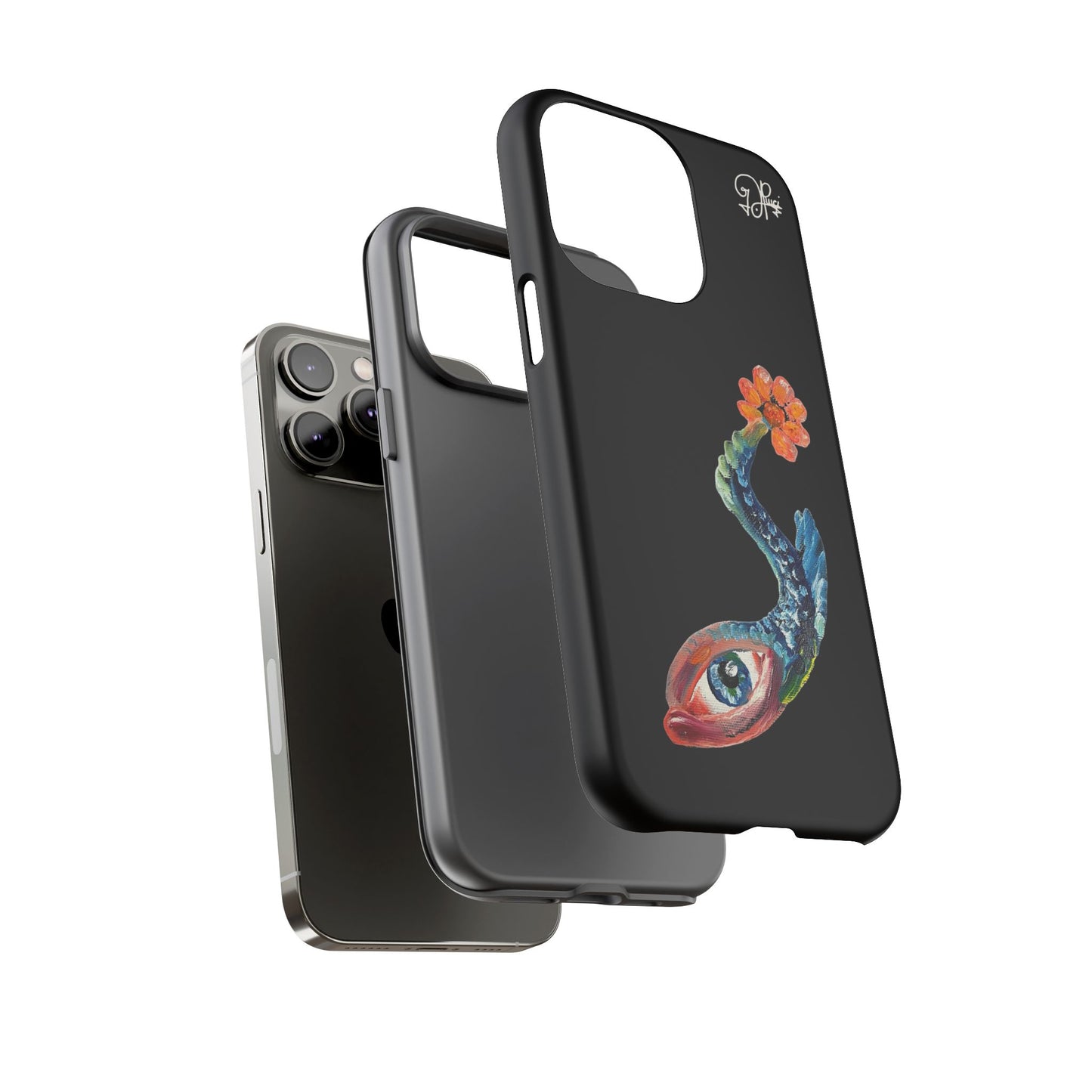Koi Eye Tough Phone Case — Colorful Surreal Fish Design on Black