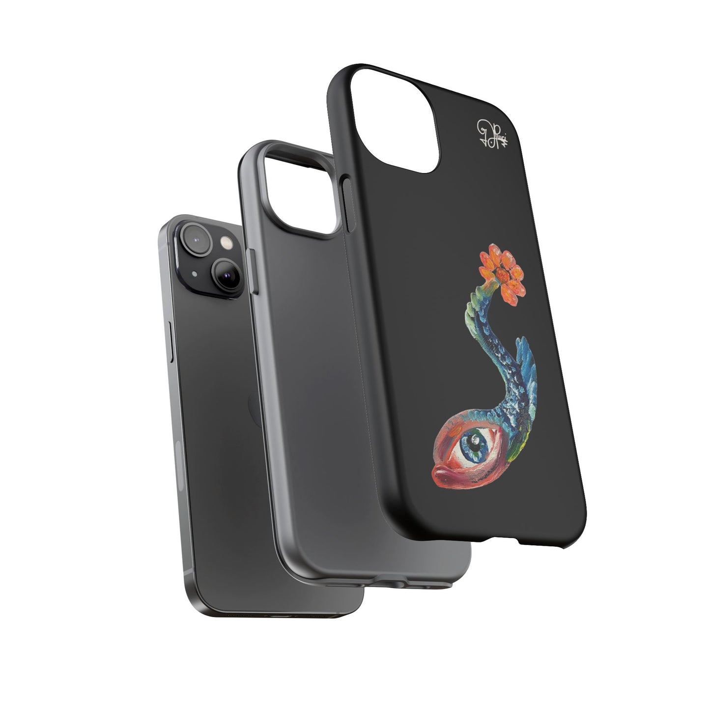 Koi Eye Tough Phone Case — Colorful Surreal Fish Design on Black