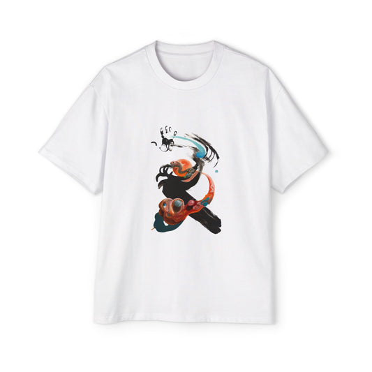 Oversized Men's Tee — Abstract Koi Fish Ink Brush Graphic