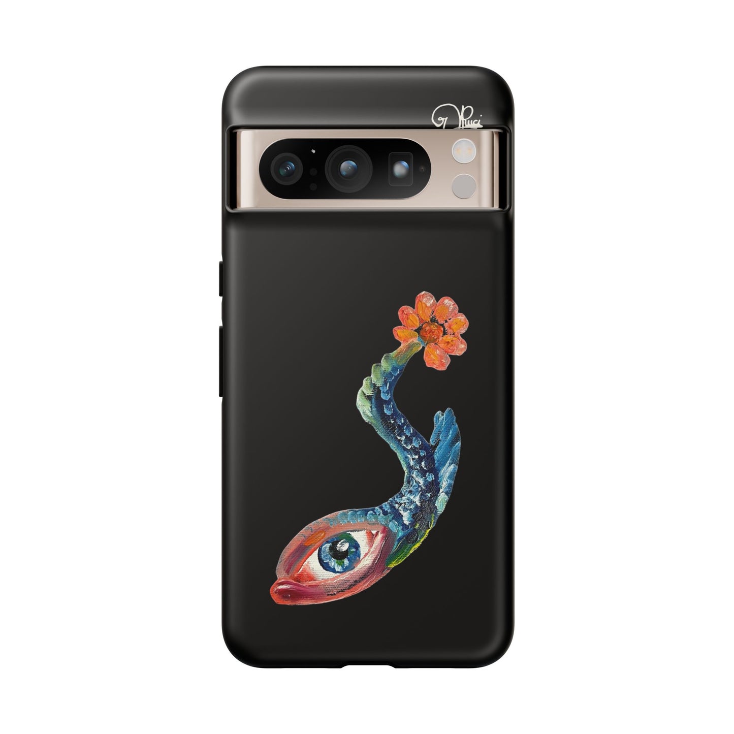 Koi Eye Tough Phone Case — Colorful Surreal Fish Design on Black