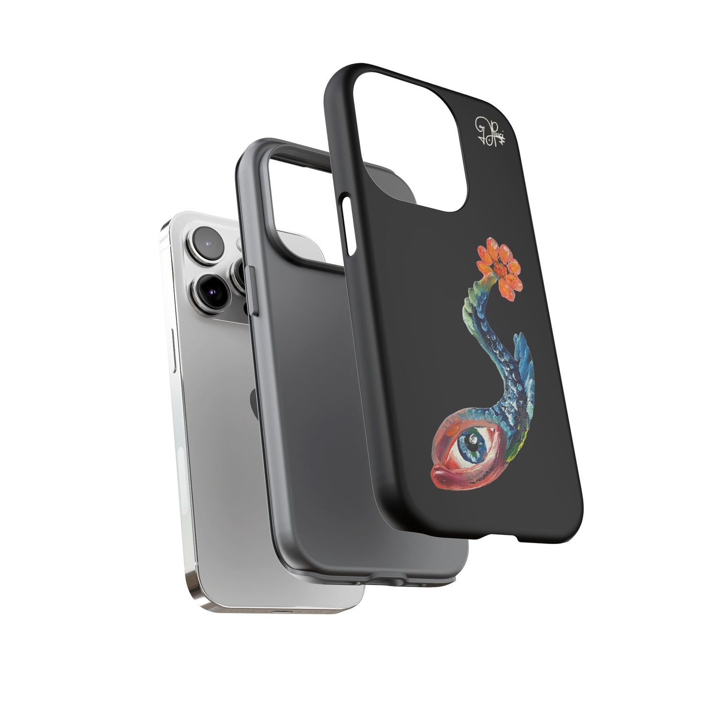 Koi Eye Tough Phone Case — Colorful Surreal Fish Design on Black