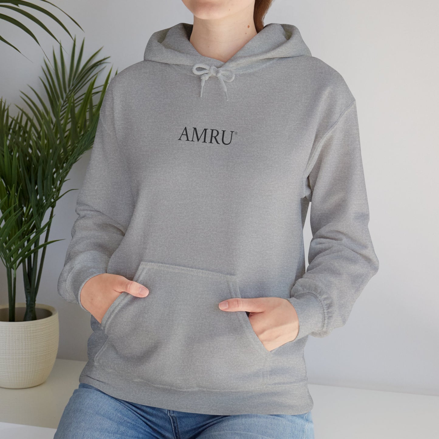 AMRU Minimal Logo Hoodie — Rose Skull Mirror Back Graphic Hoodie