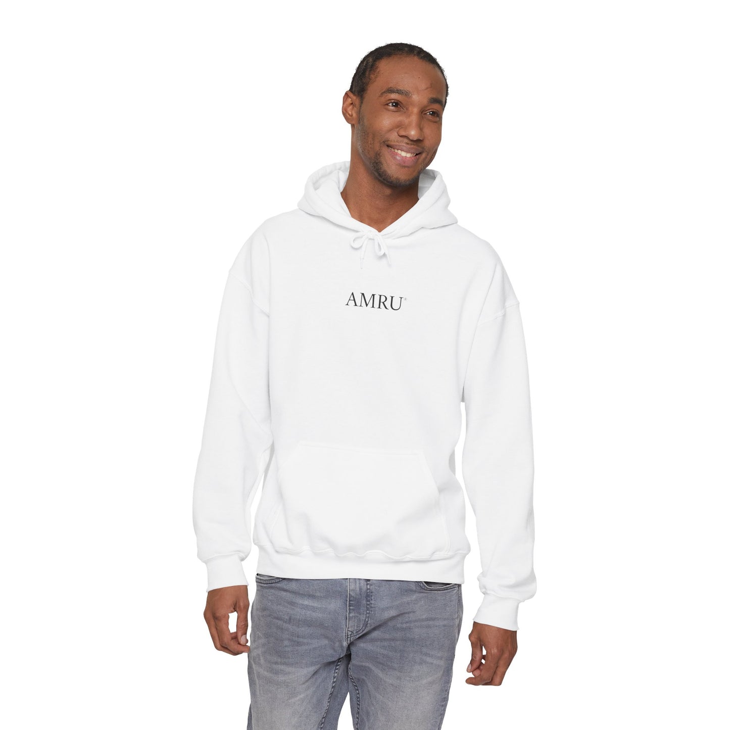Floral Vine AMRU Hoodie — Minimal Logo Front, Embroidered Floral Back Sweatshirt