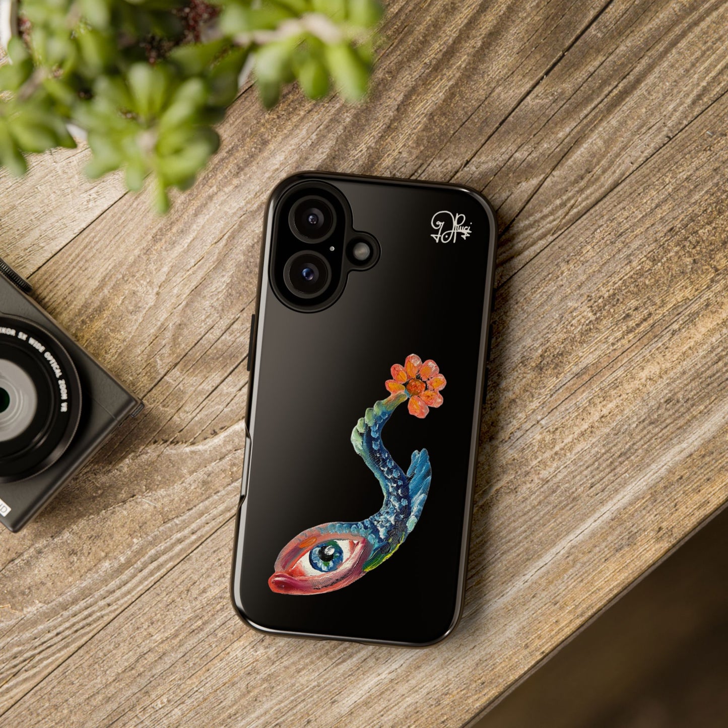 Koi Eye Tough Phone Case — Colorful Surreal Fish Design on Black