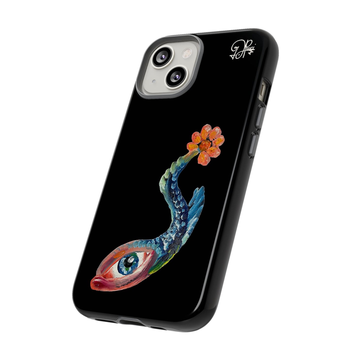 Koi Eye Tough Phone Case — Colorful Surreal Fish Design on Black