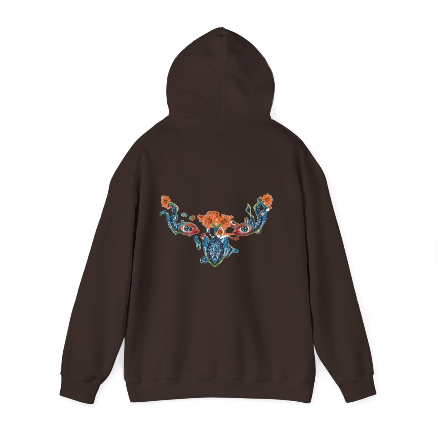 Floral Vine AMRU Hoodie — Minimal Logo Front, Embroidered Floral Back Sweatshirt