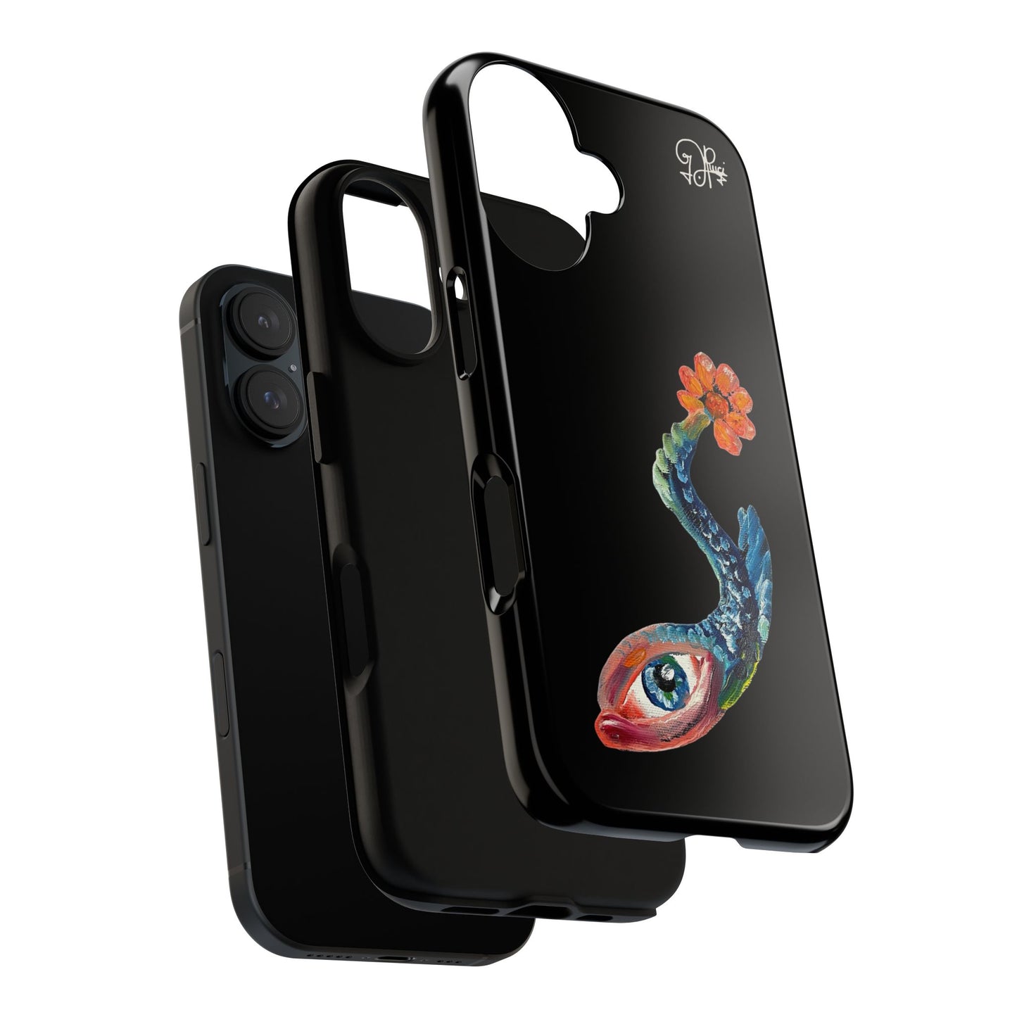 Koi Eye Tough Phone Case — Colorful Surreal Fish Design on Black